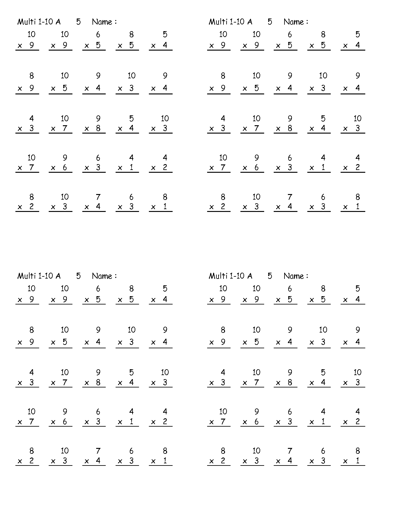 Multiplication Worksheets 11 Times Tables Image