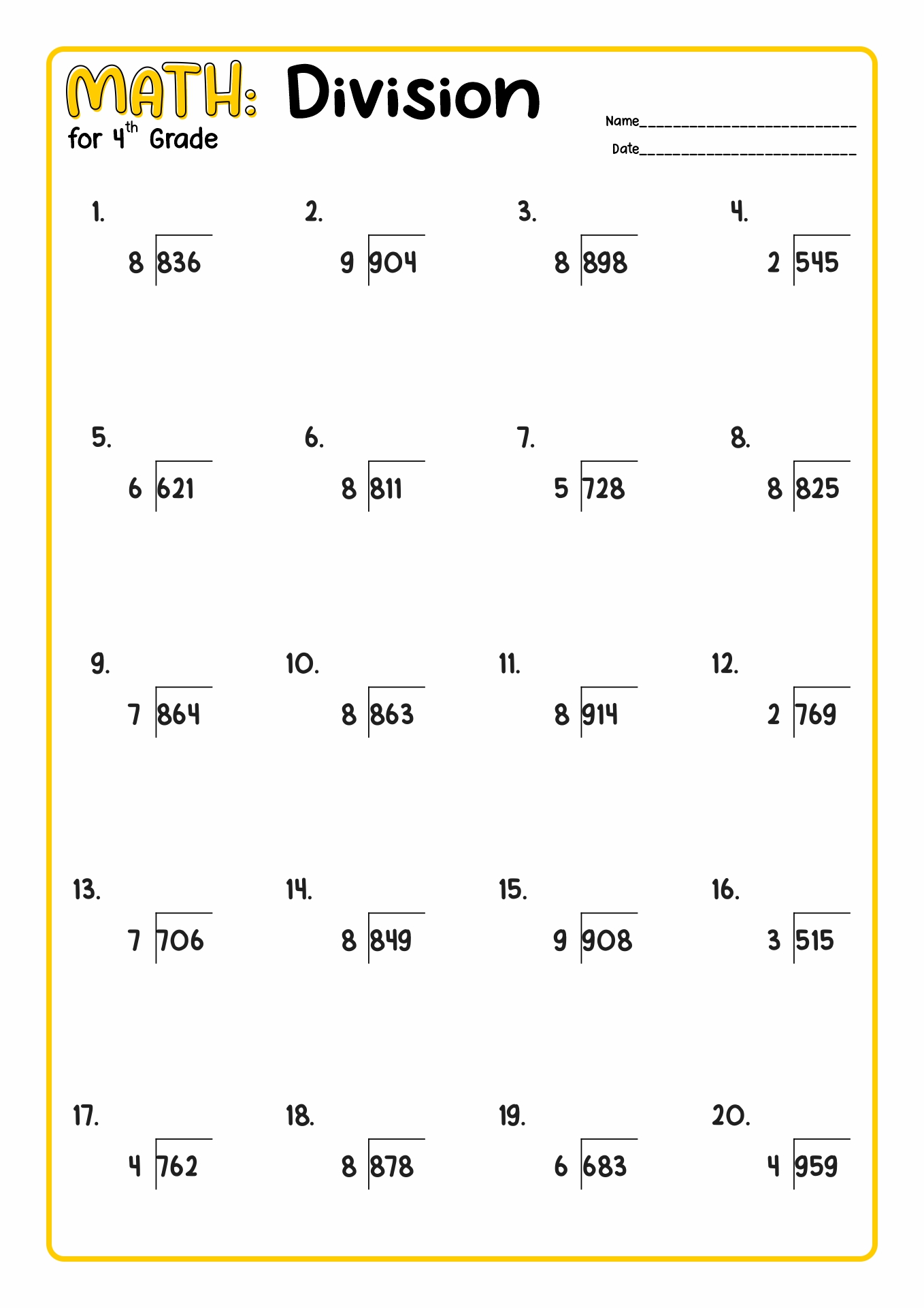 12 Best Images of Fourth Grade Worksheets Division With