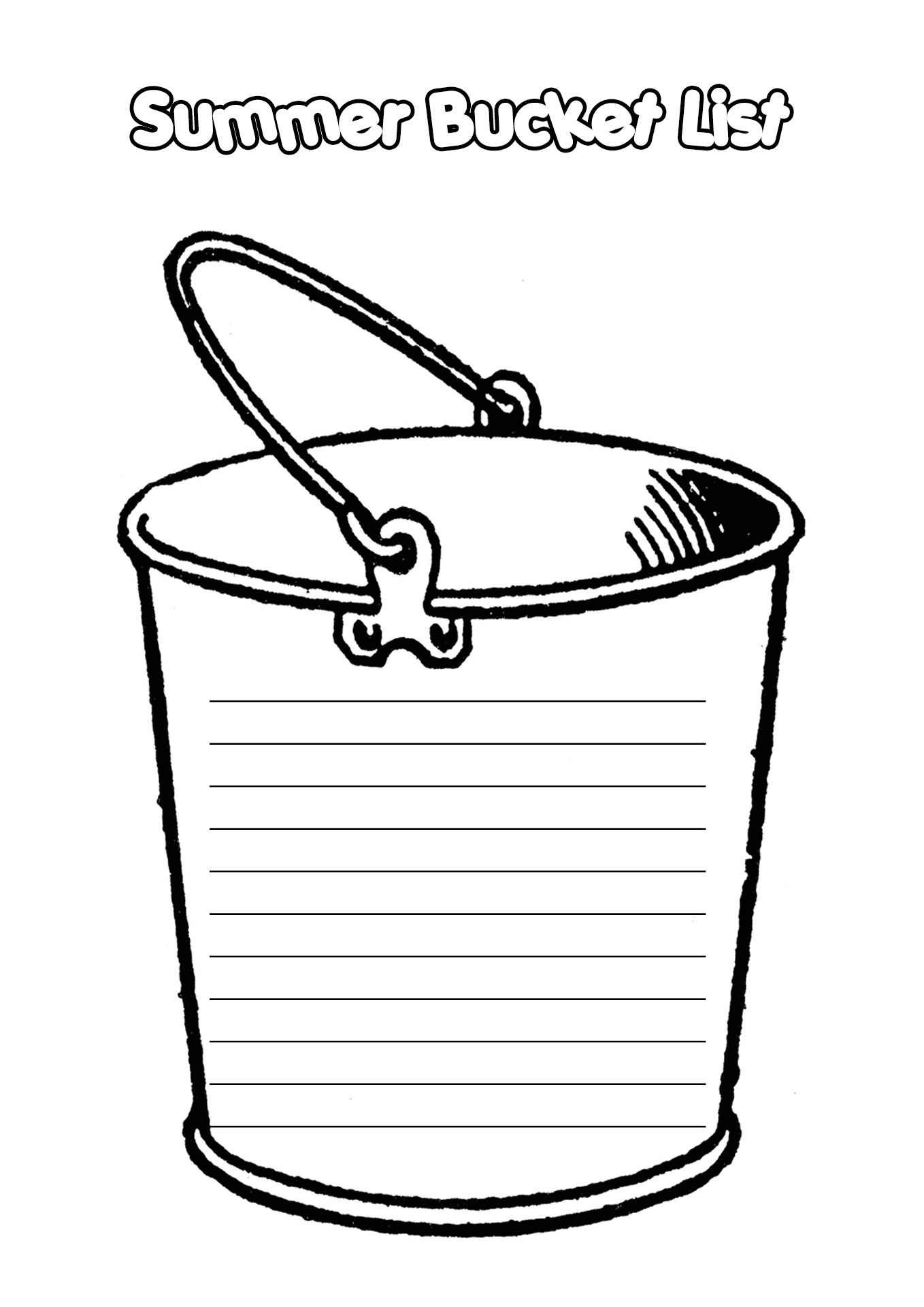 Printable Summer Bucket List Worksheet Image