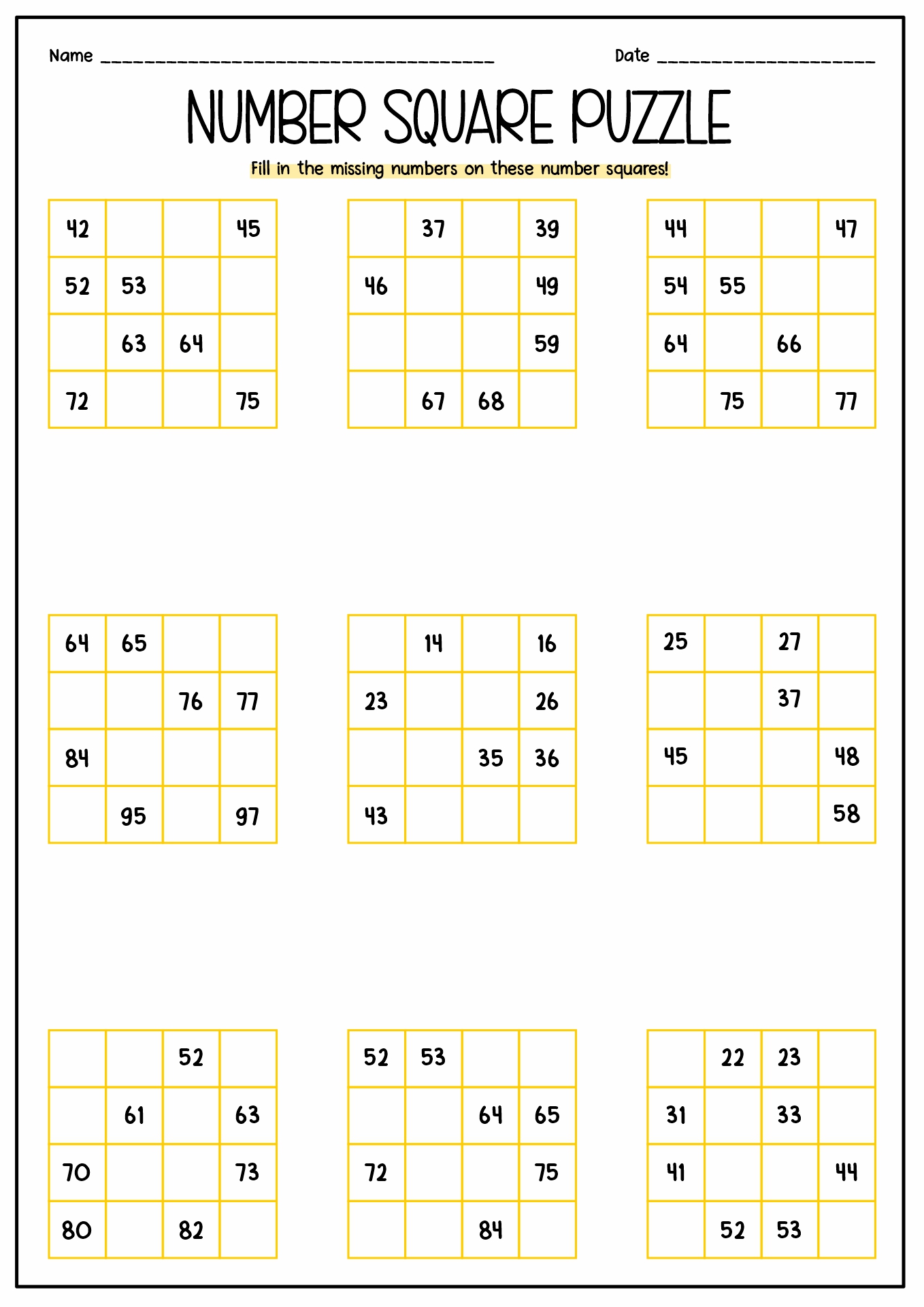 Puzzle with Numbers in Squares Image