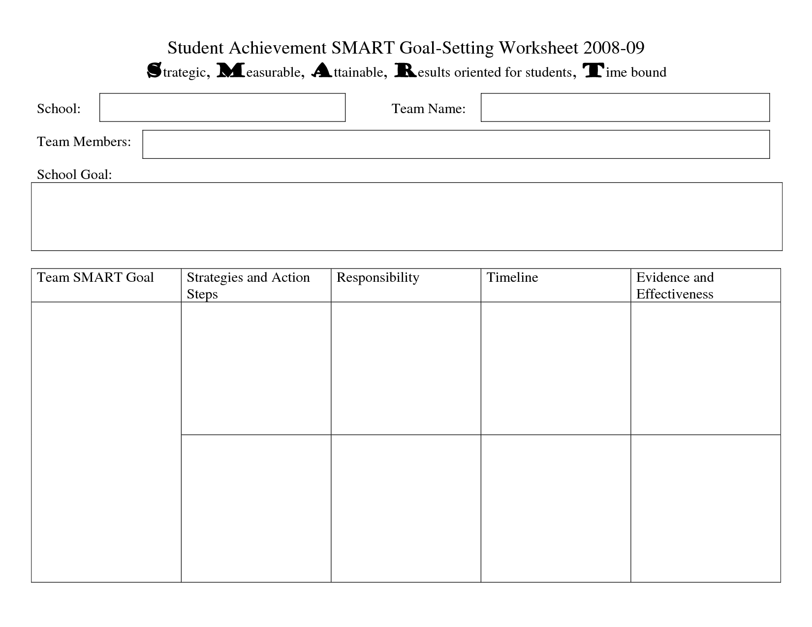Student Goals Worksheet