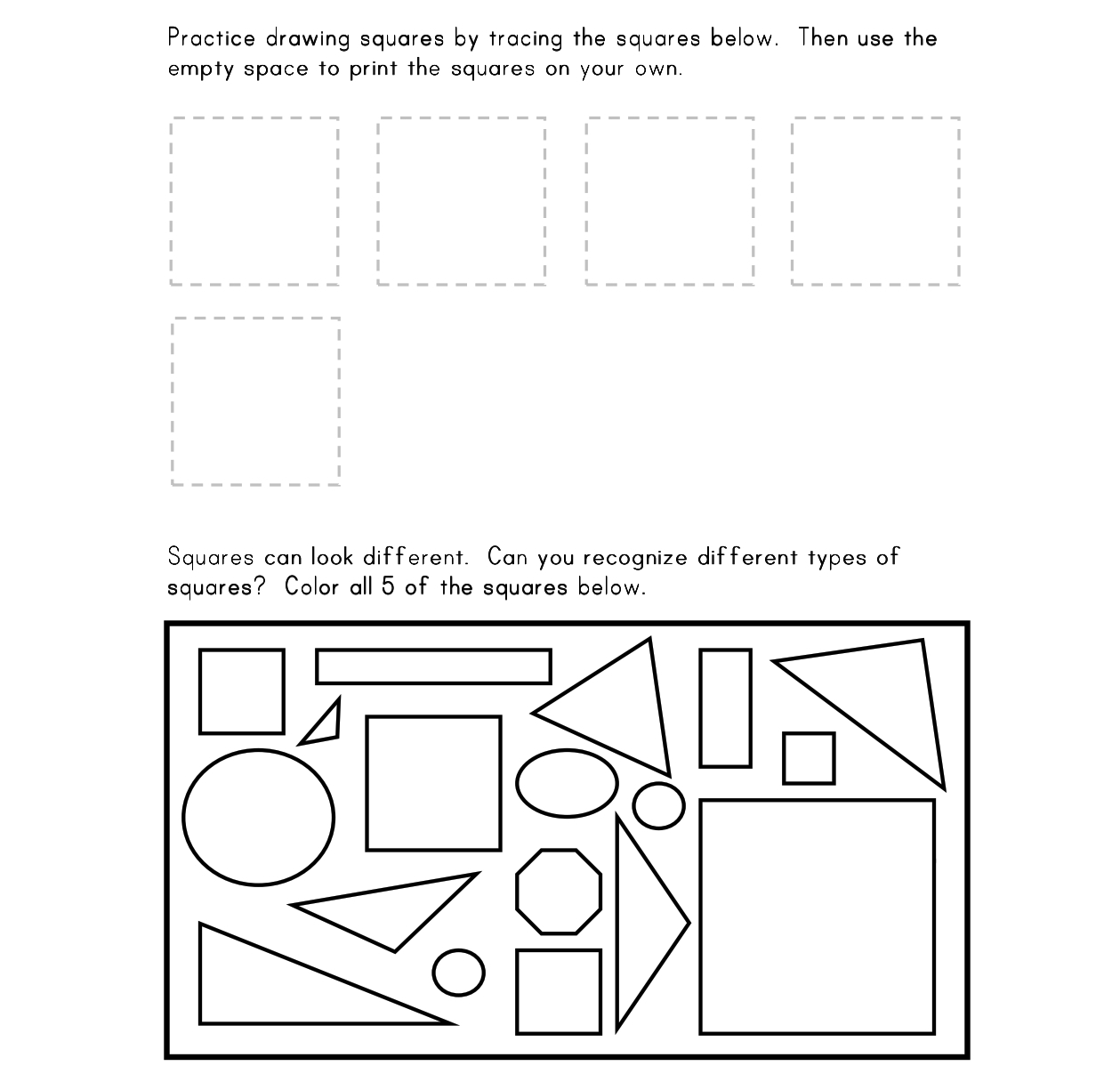 Square Worksheets for Preschoolers