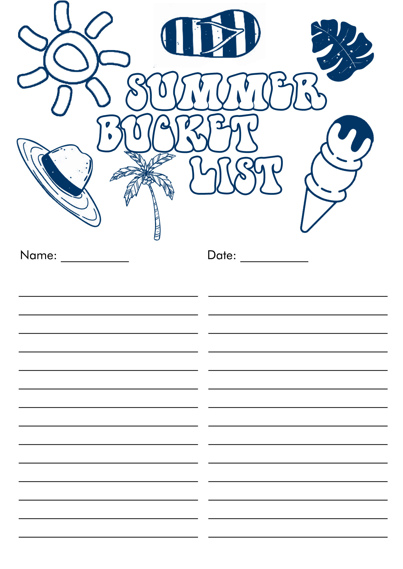 Summer Bucket List Worksheets Image