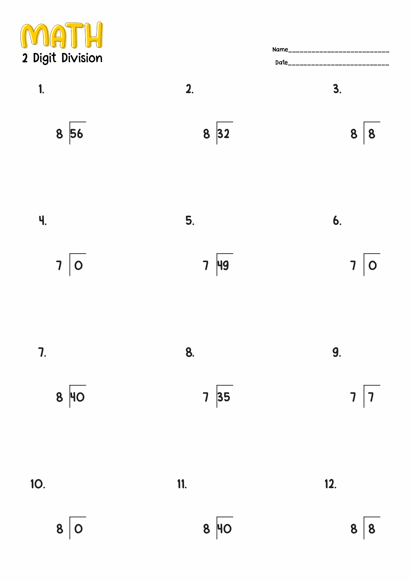 Two-Digit Division Worksheets