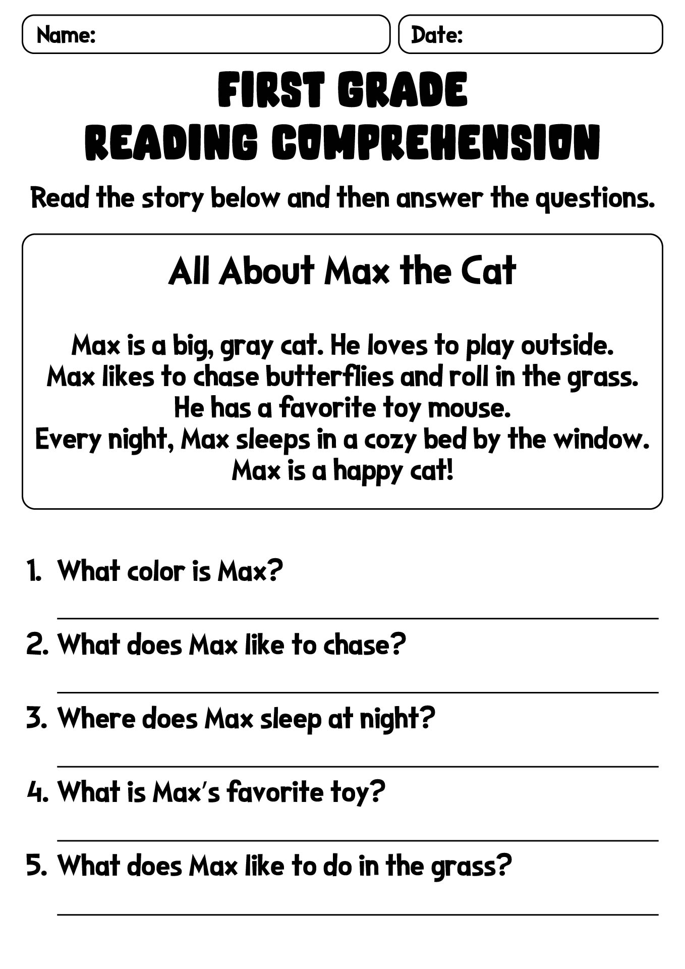 1st Grade Reading Comprehension Worksheets