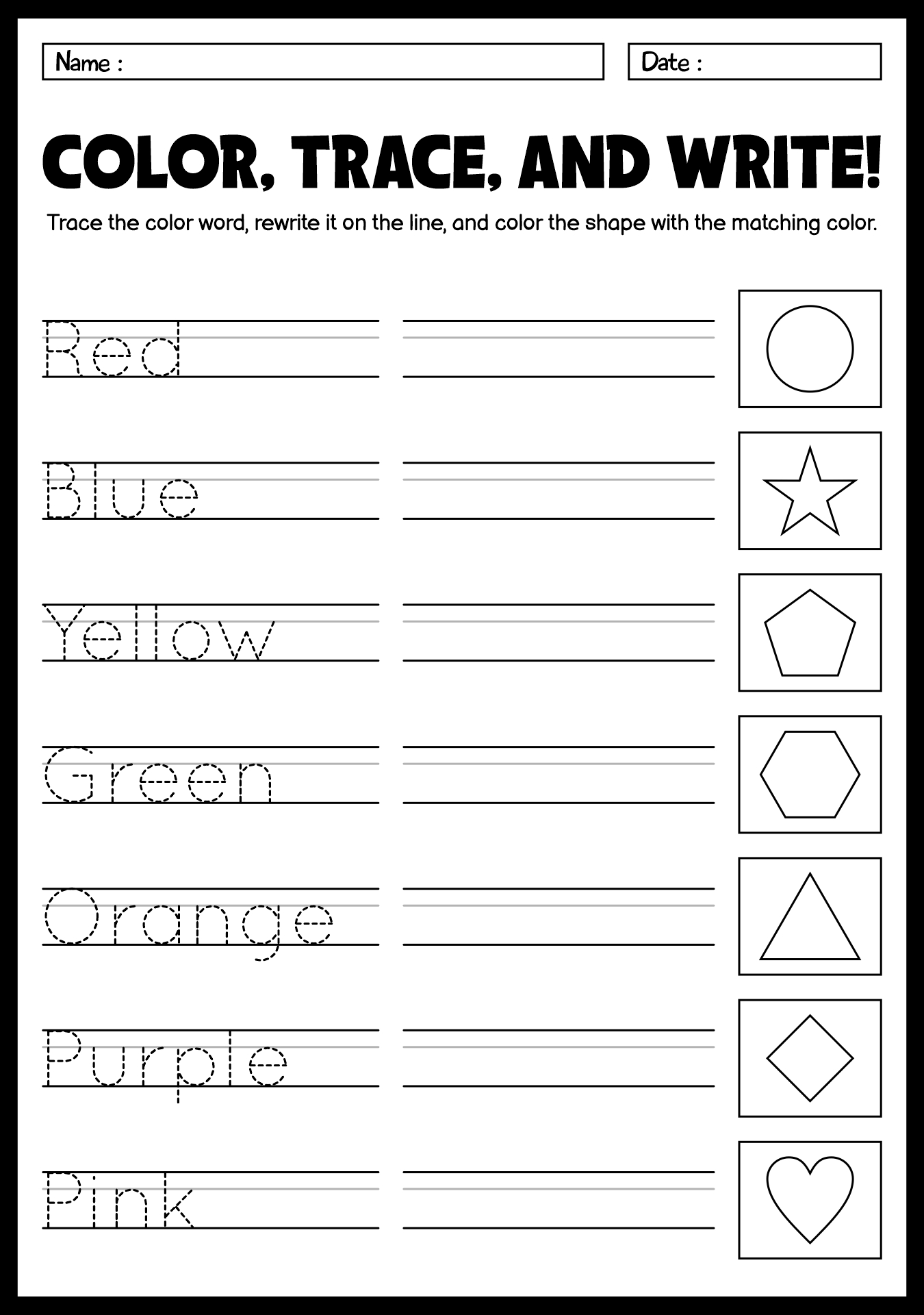 Color Words Worksheet for Student