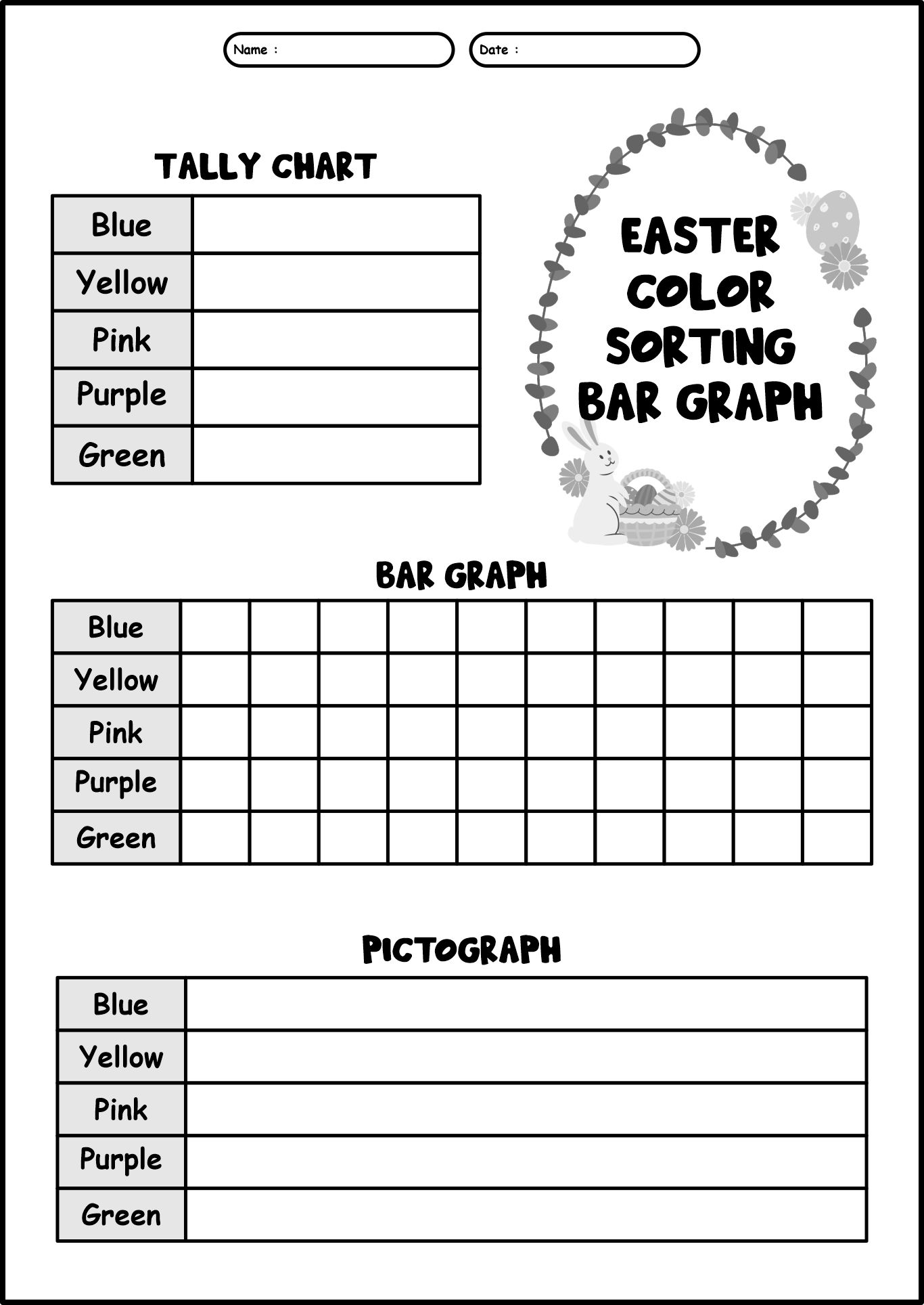Easter Bunny Color Sorting Bar Graph Worksheet
