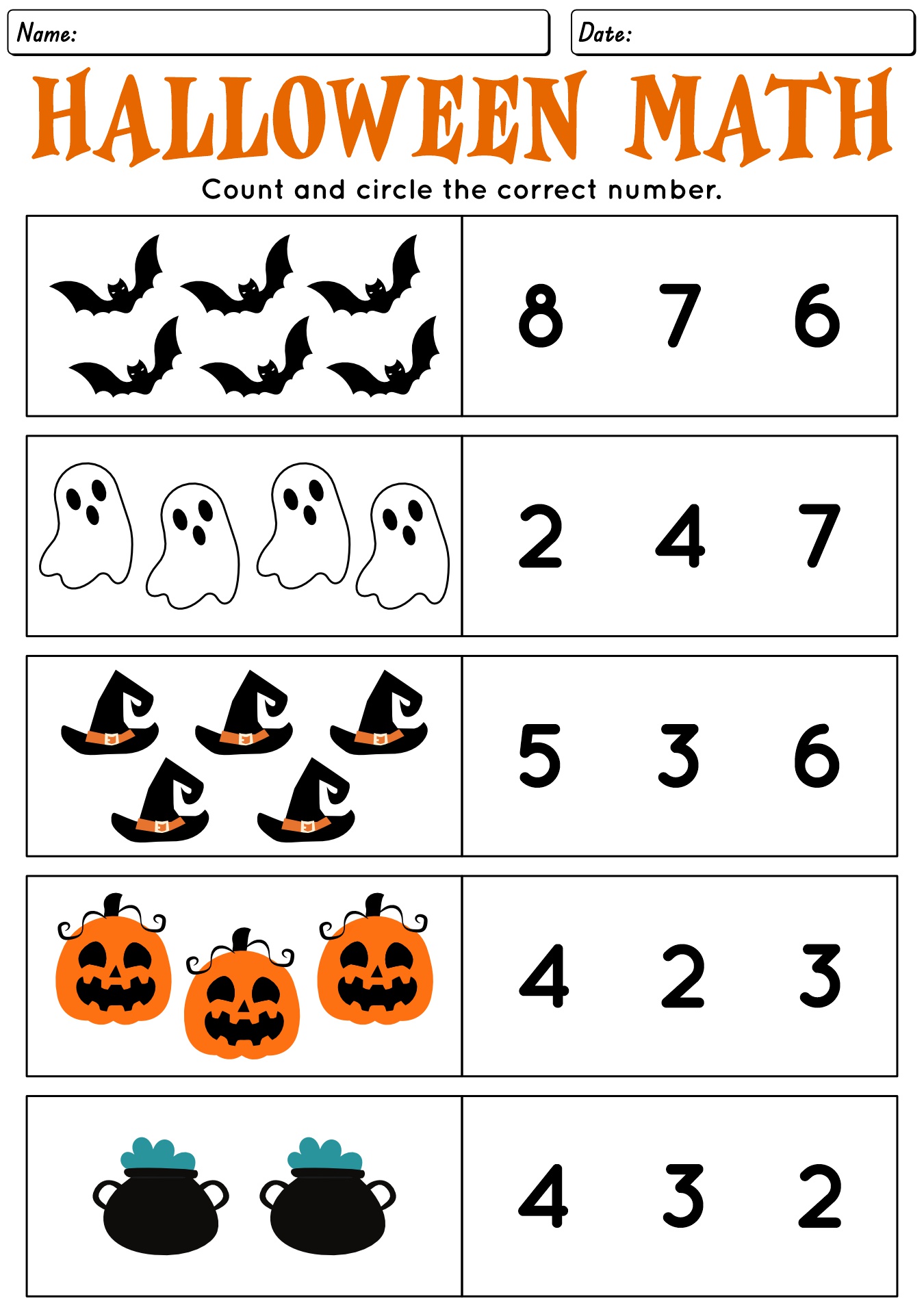 Printable Halloween Math Worksheets