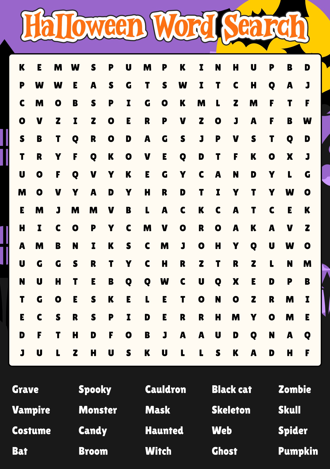 Printable Halloween Word Search Worksheets