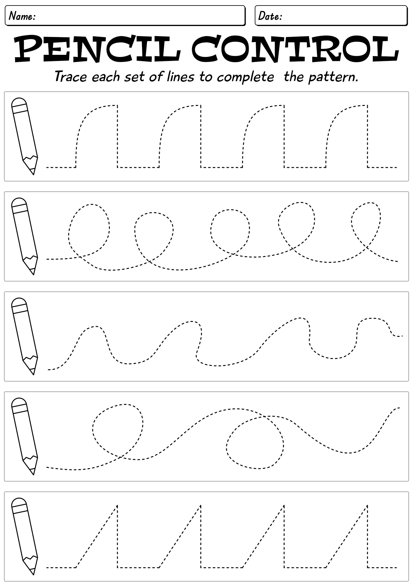 Toddlers Pencil Control Practice Sheets