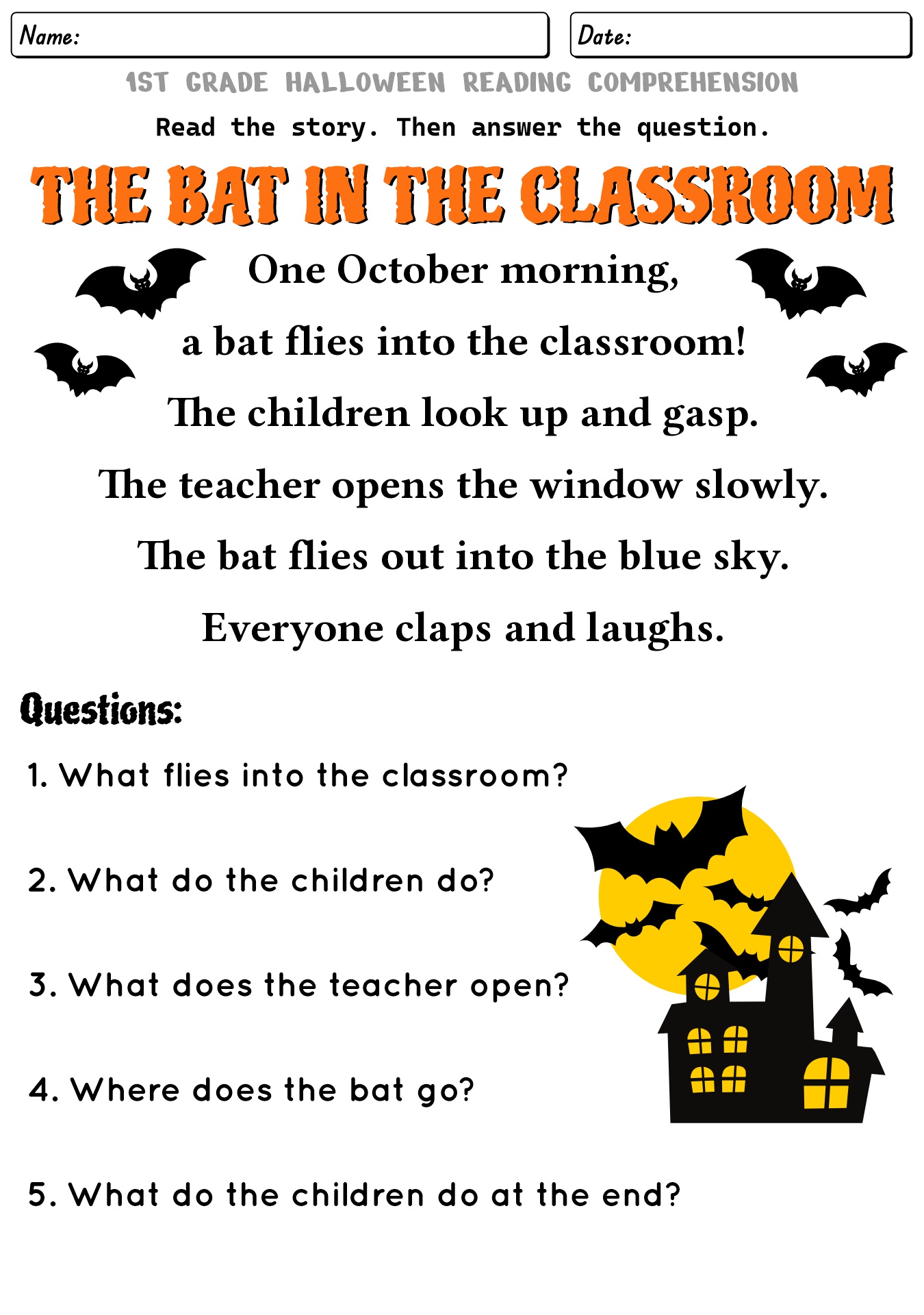 1st Grade October Reading Activities Worksheet