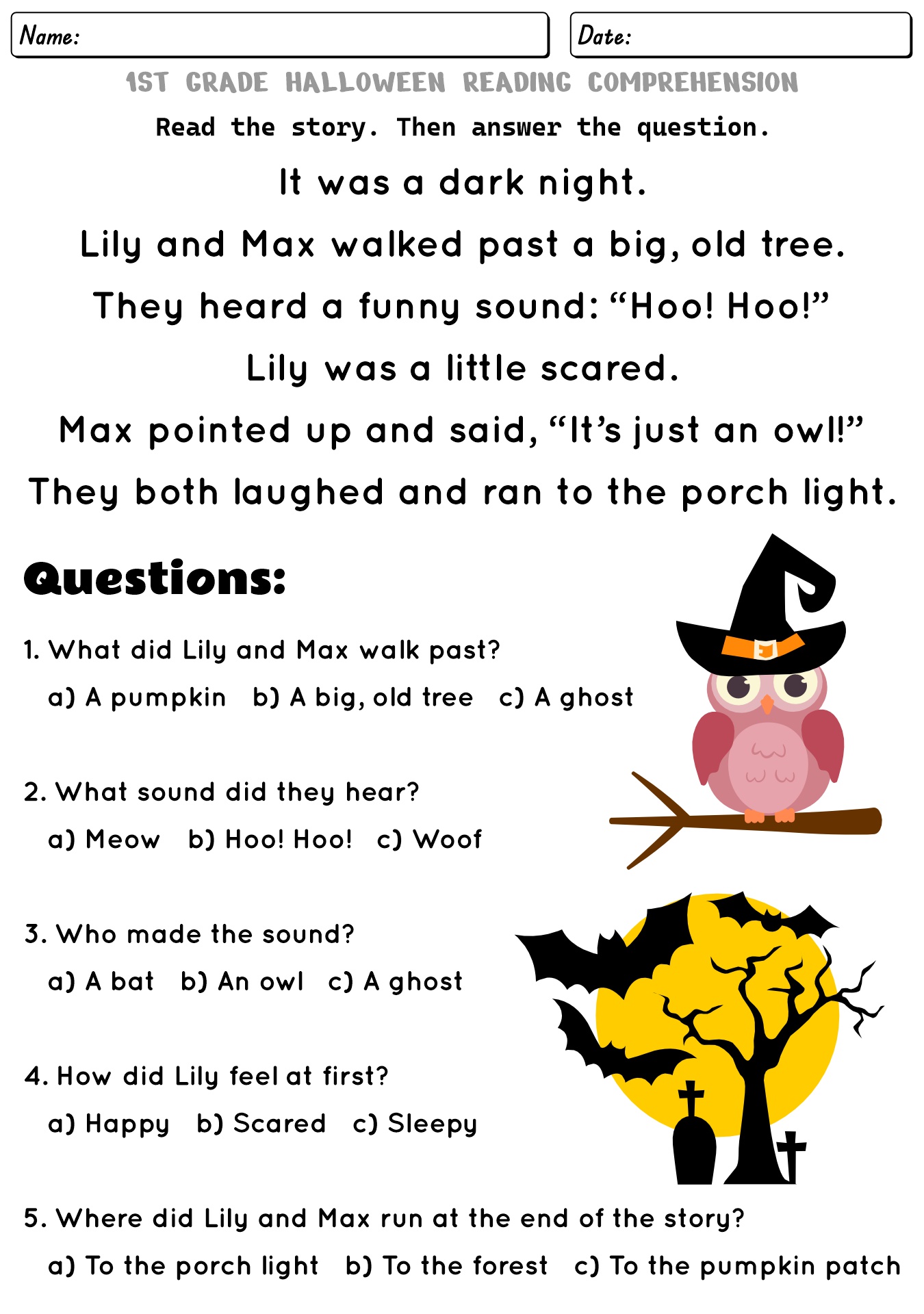 1st Grade Spooky Stories Reading Worksheet
