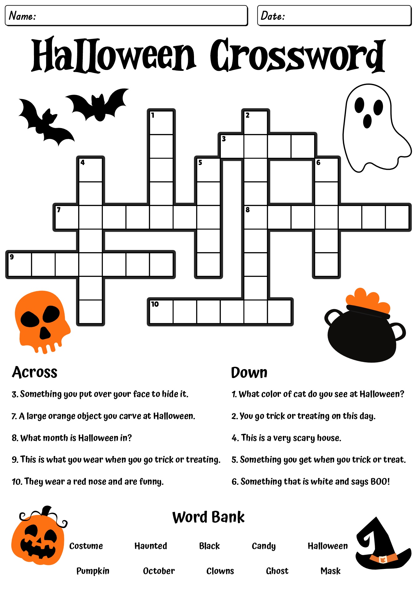 Creepy Crossword Puzzles For Halloween