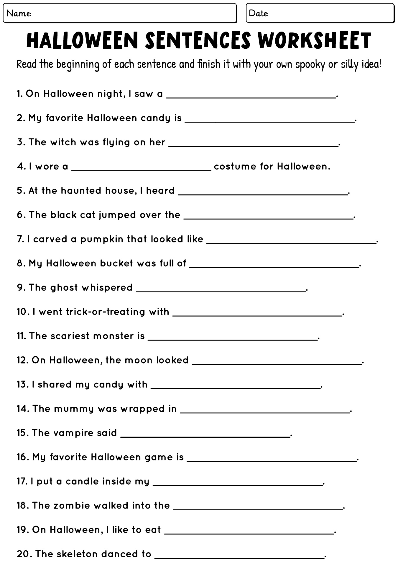 Finish The Halloween Sentences Worksheets