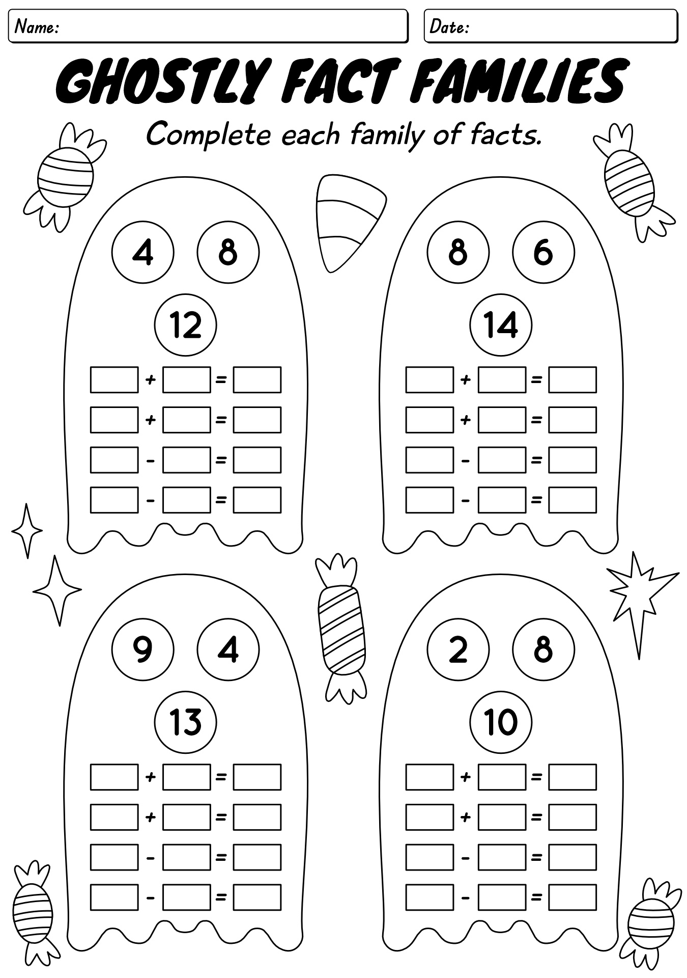 Ghostly Fact Family Practice Worksheet