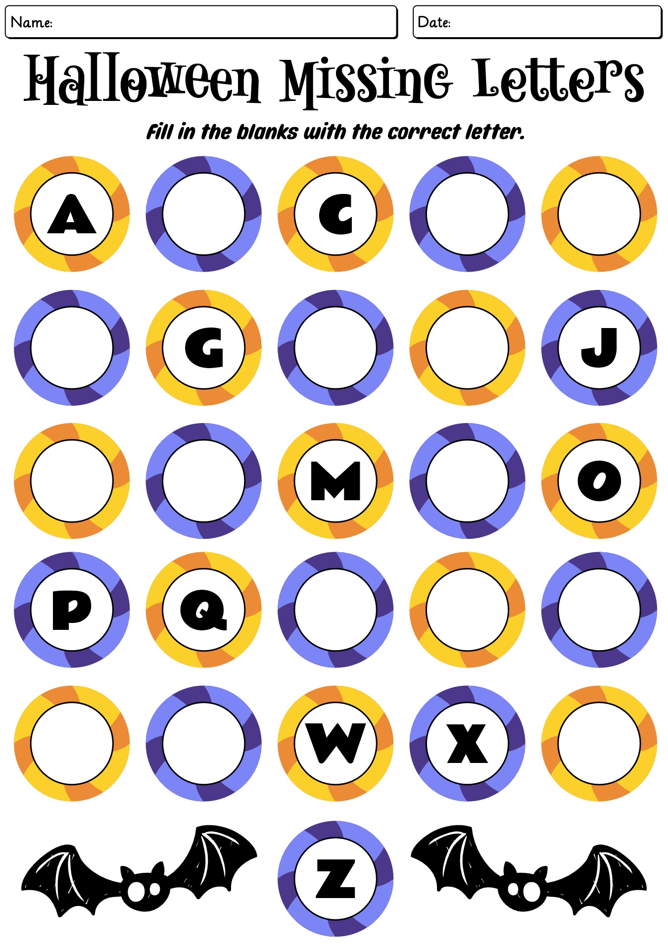 Halloween Alphabet Fill In The Blank Worksheet