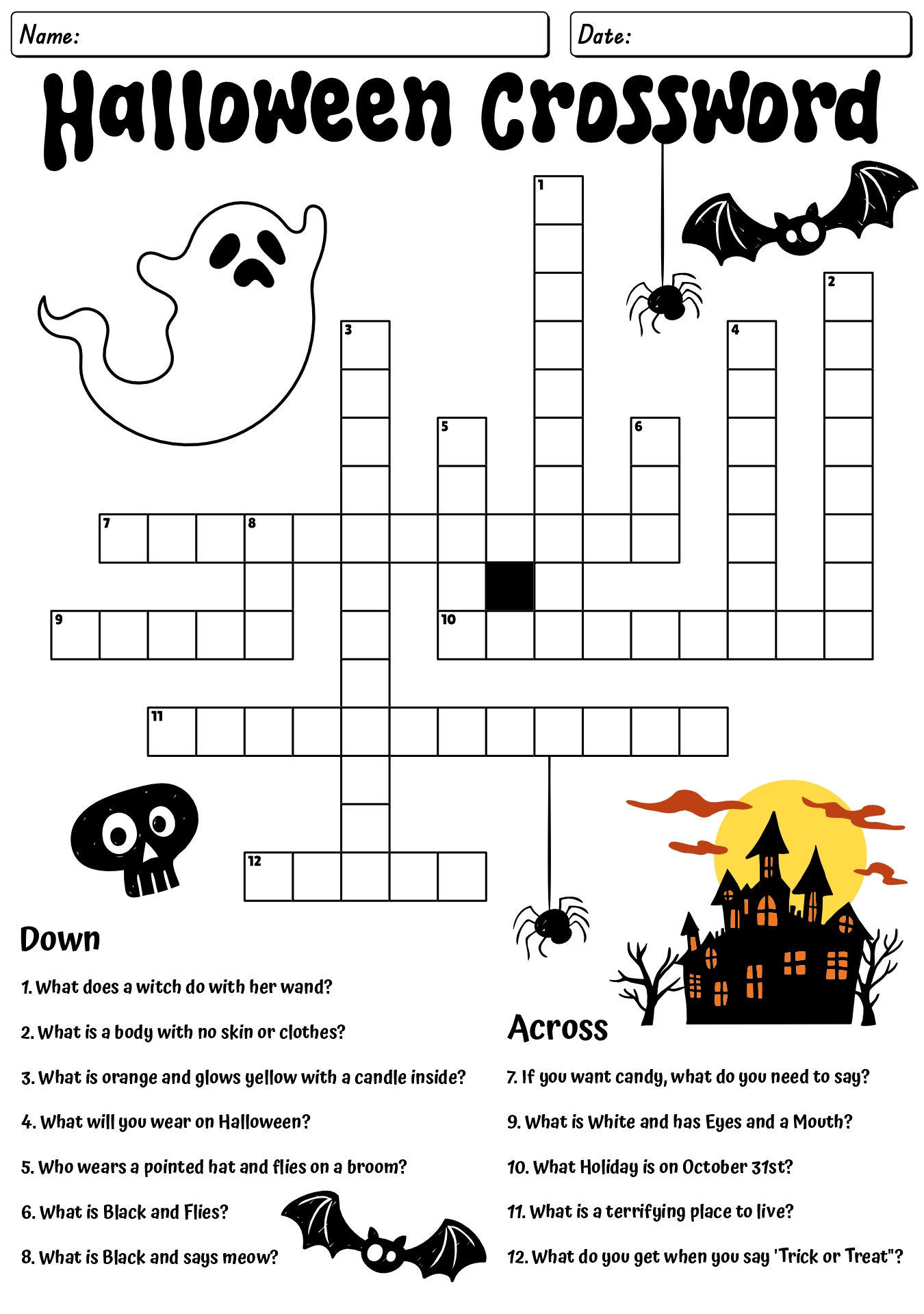 Halloween Crossword Puzzles for Middle School