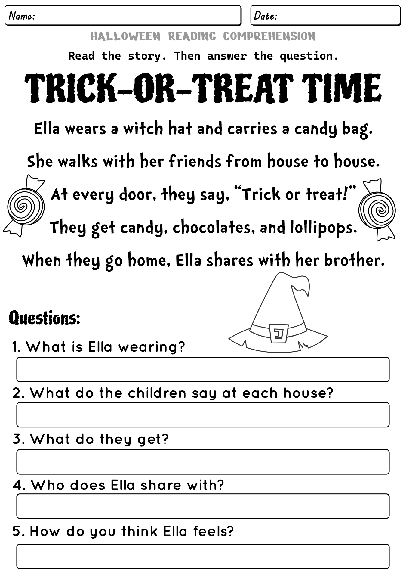Halloween English Worksheets for Elementary Students