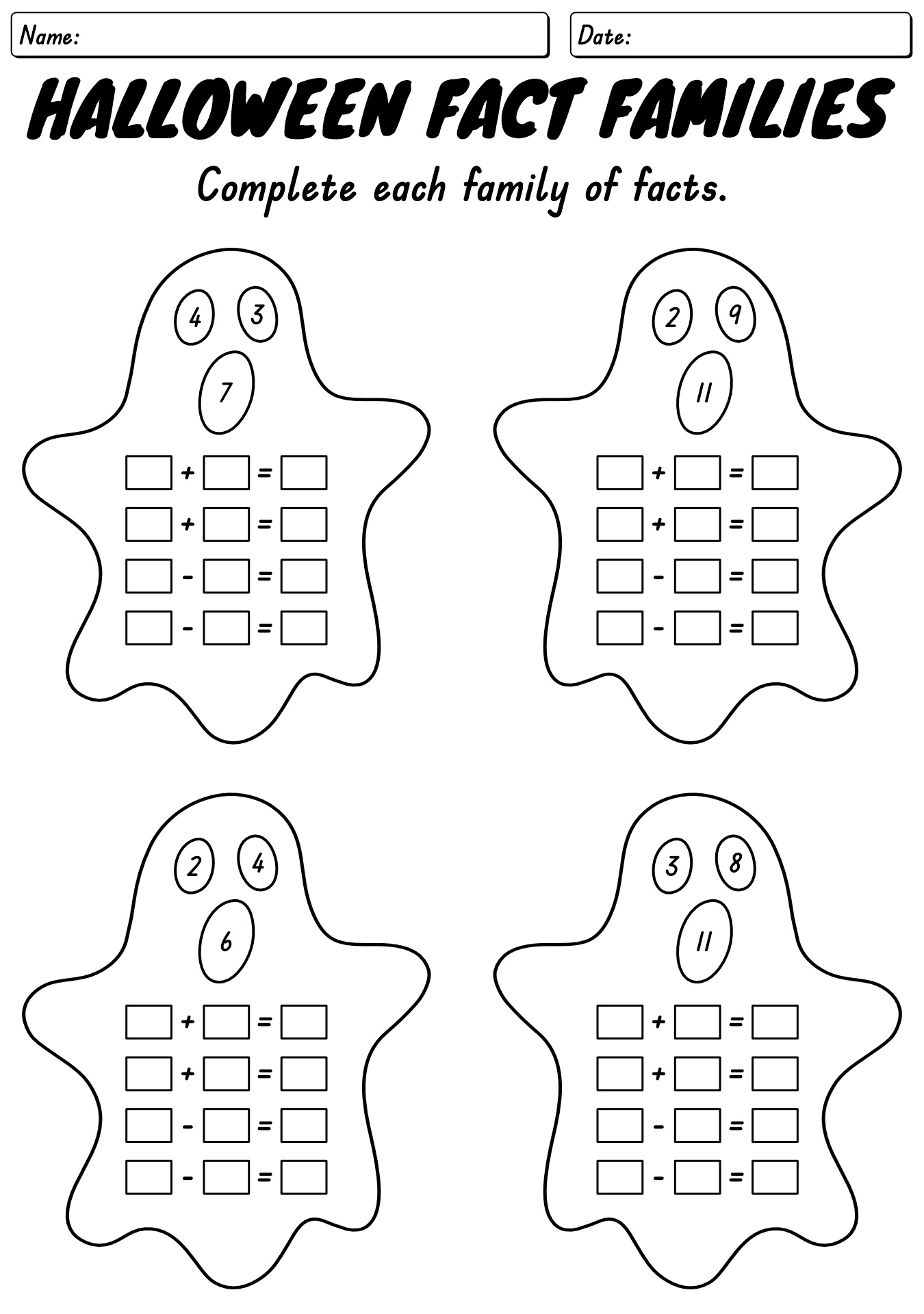 Halloween Fact Family Activities for Second Grade