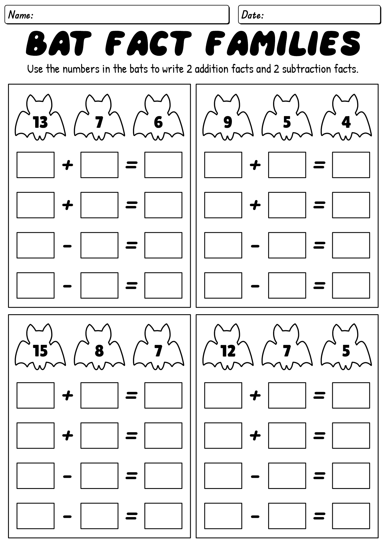 Halloween Math Fact Family Worksheet