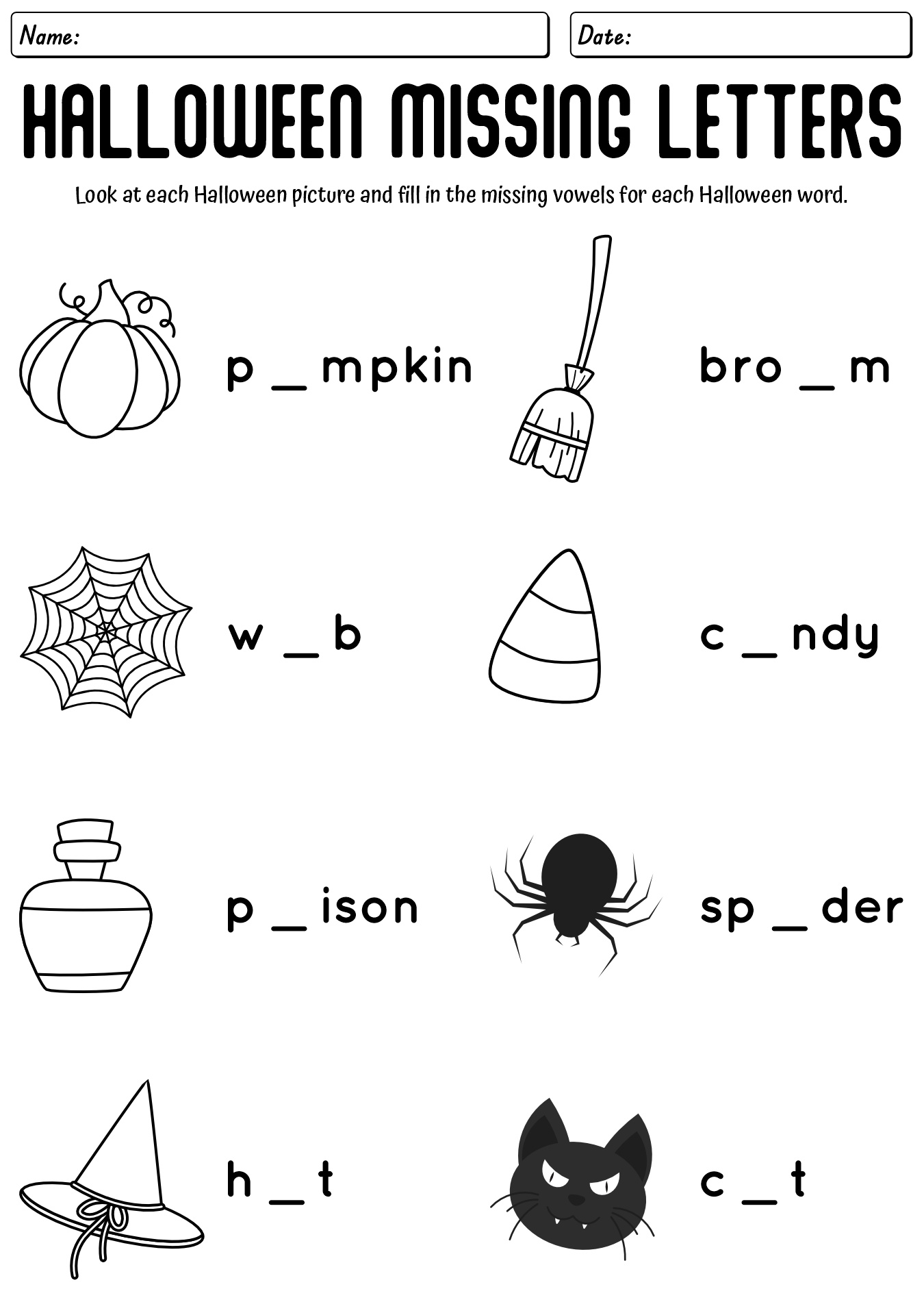Halloween Missing Letters Worksheet