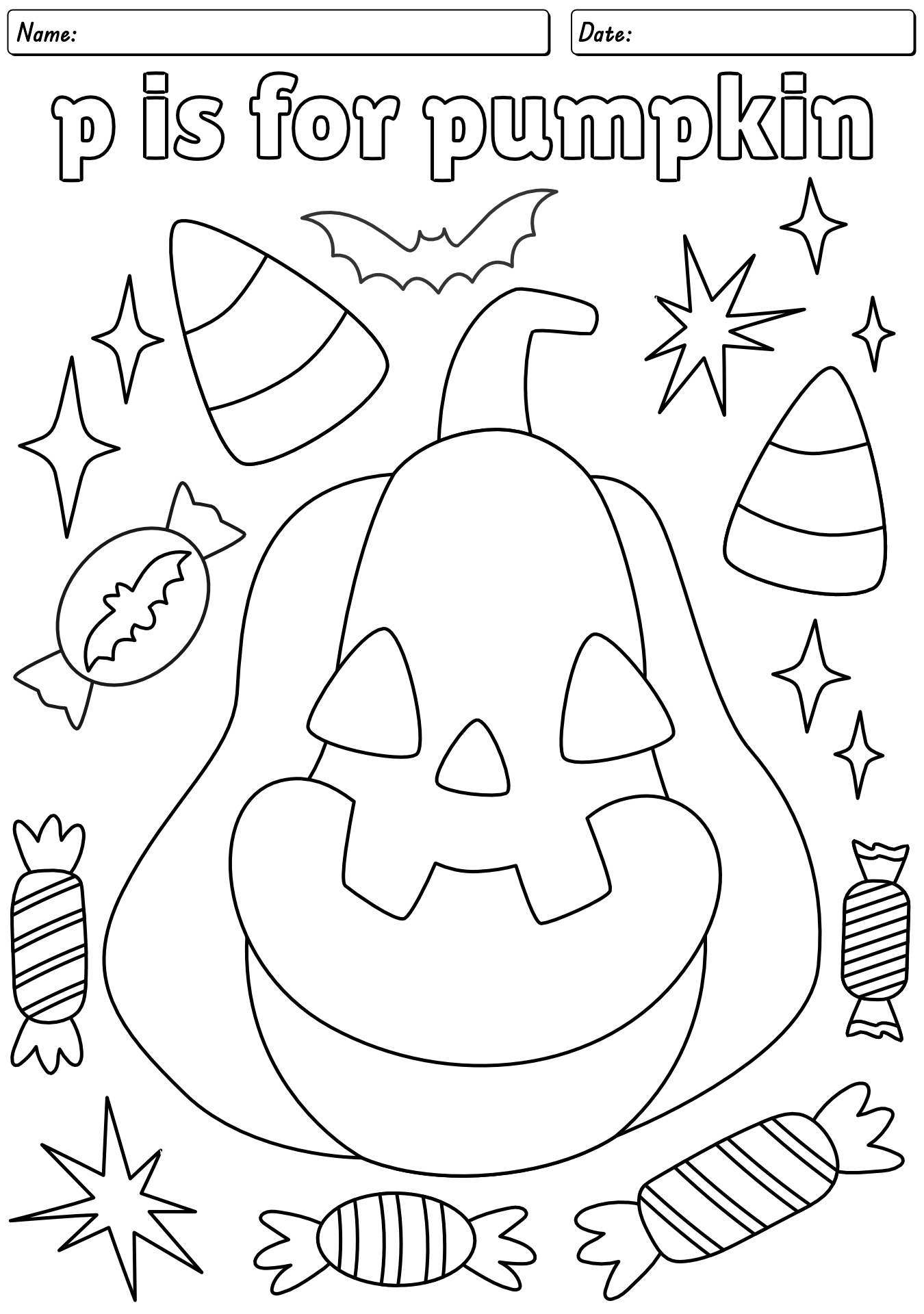 Halloween Pumpkin Coloring Sheets for Kindergarten