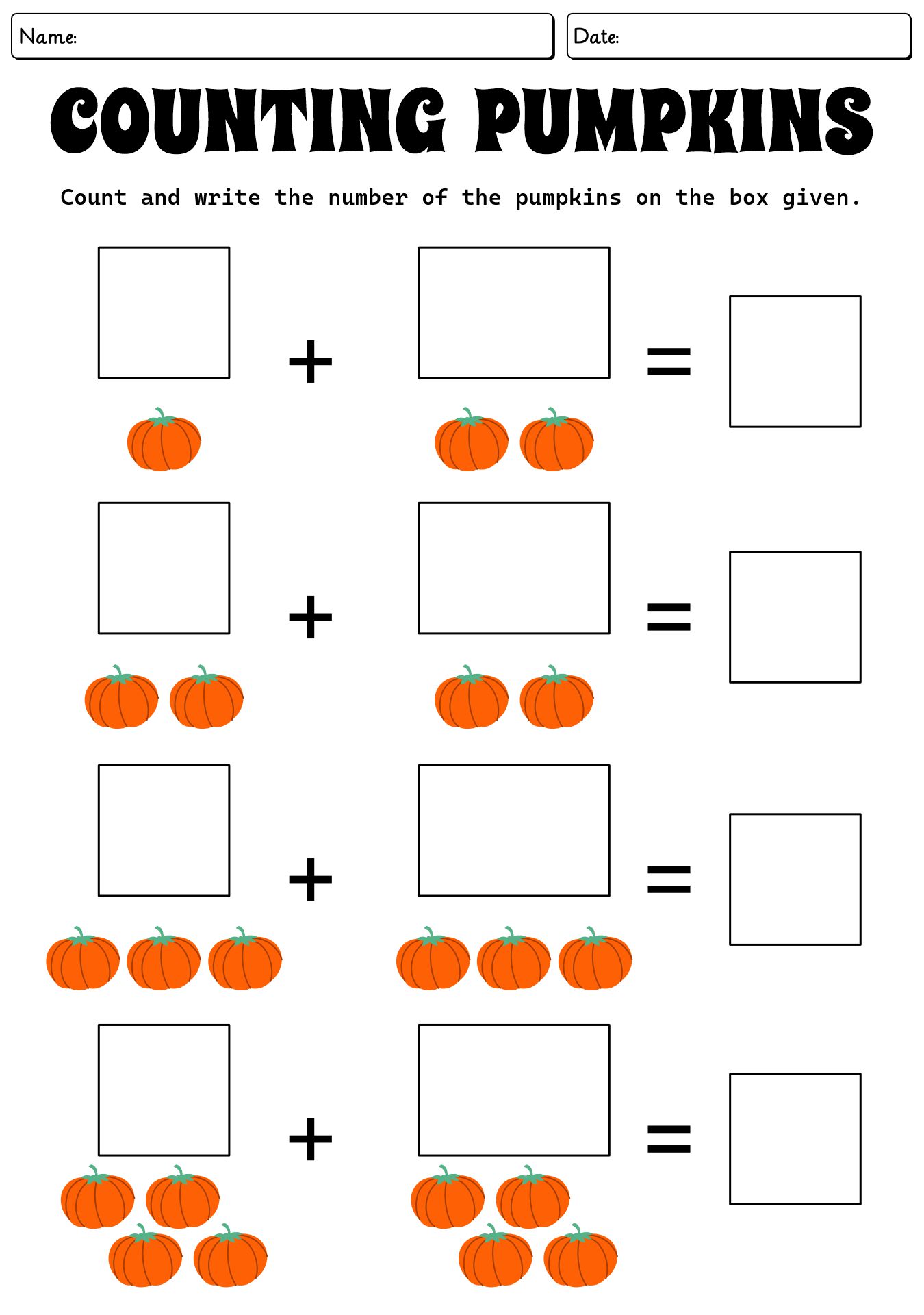 Halloween Pumpkin Worksheets For Kindergarten