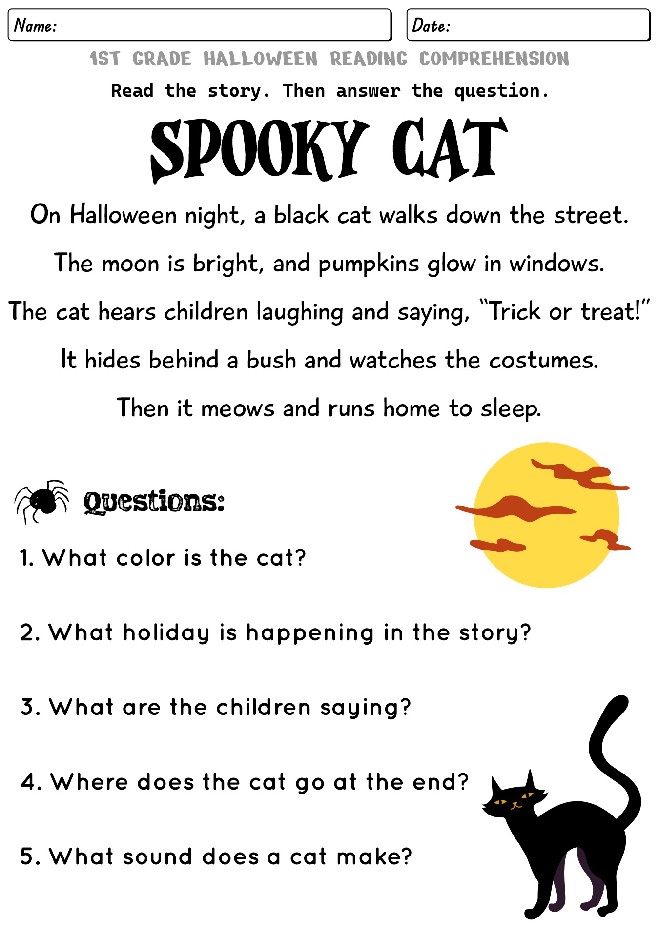 Halloween Reading Comprehension Worksheet