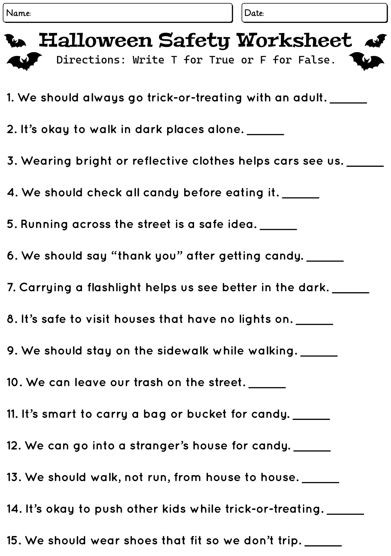 Halloween Safety Lesson Worksheets For Kindergarten
