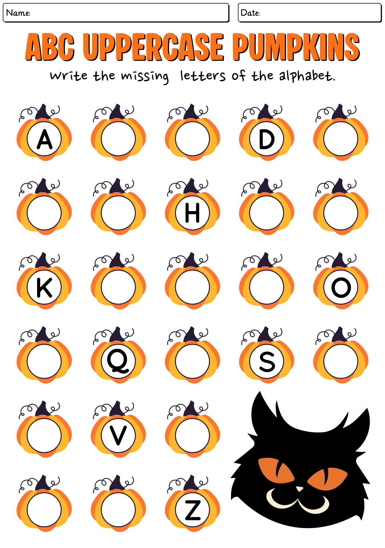 Halloween Solve-the-Alphabet Missing Letter Sheet