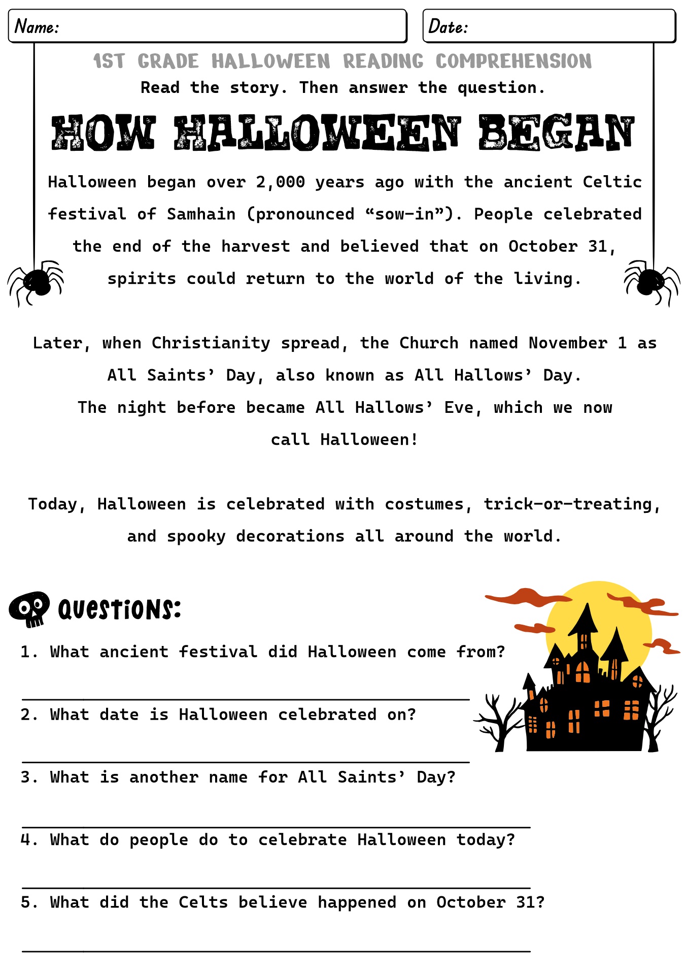 Halloween-themed Printable History Worksheets