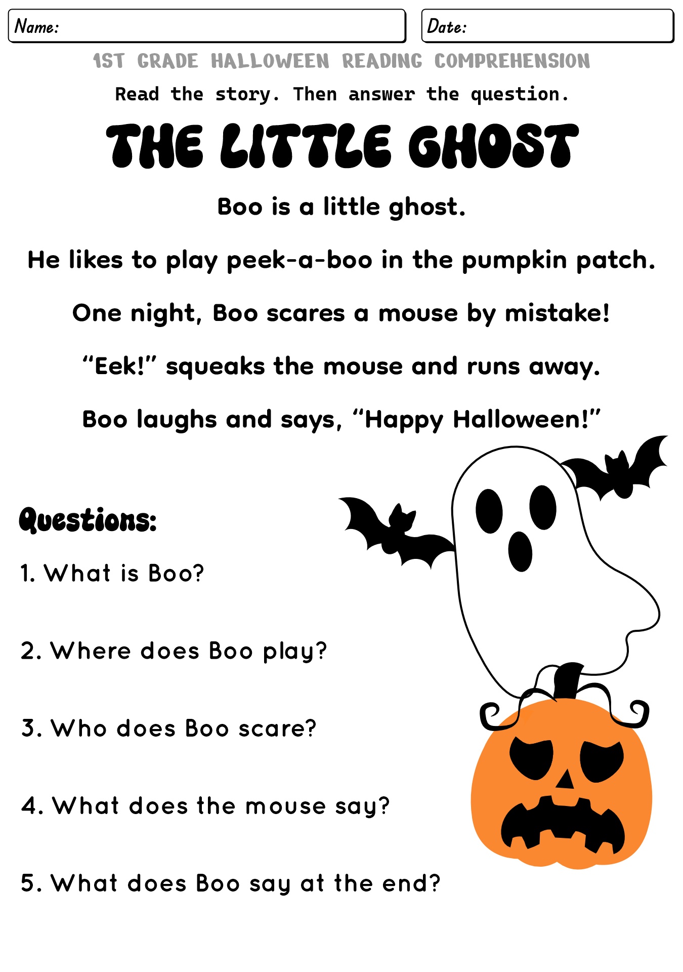 Halloween Themed Reading Comprehension Worksheet