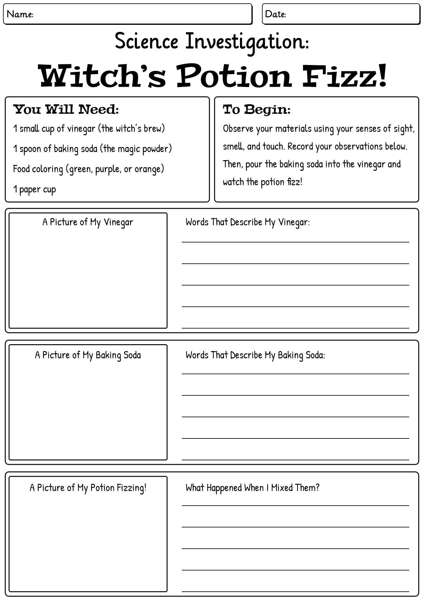 Halloween Themed Science Experiment Worksheets