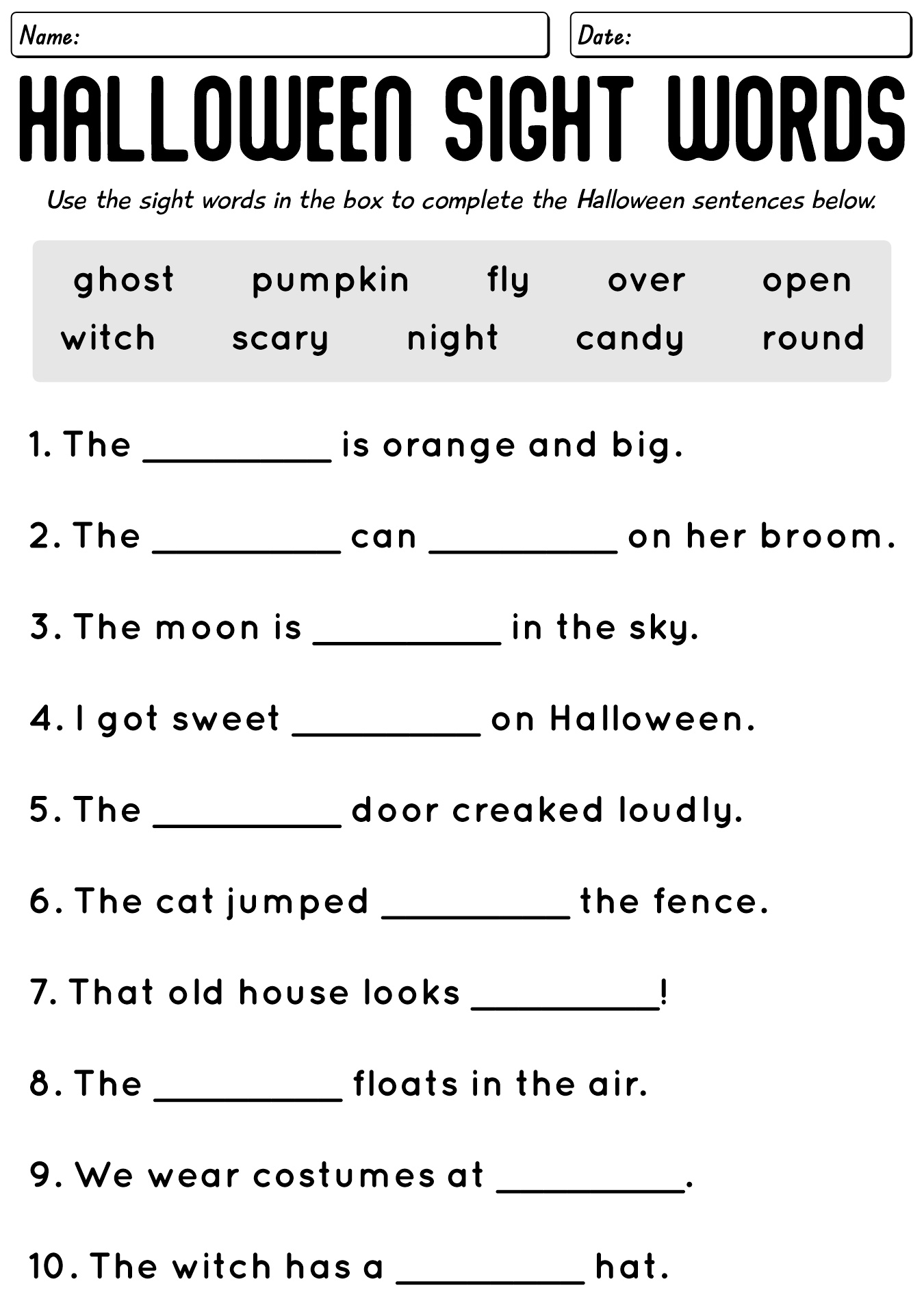 Halloween-themed Sight Words Practice for Kindergarten