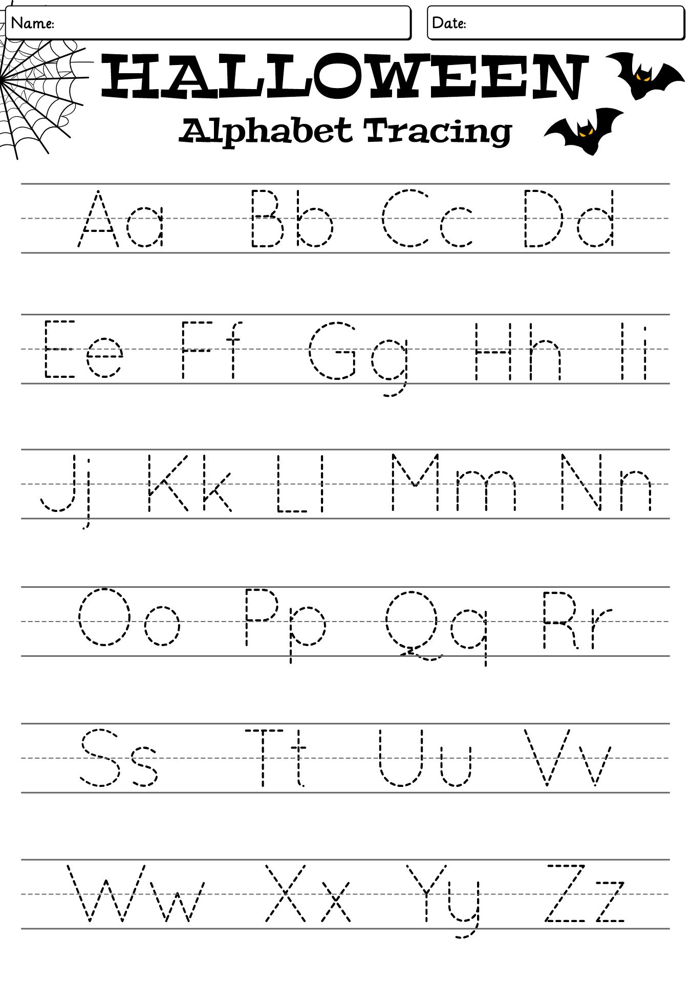 Kindergarten Halloween Alphabet Tracing Sheets
