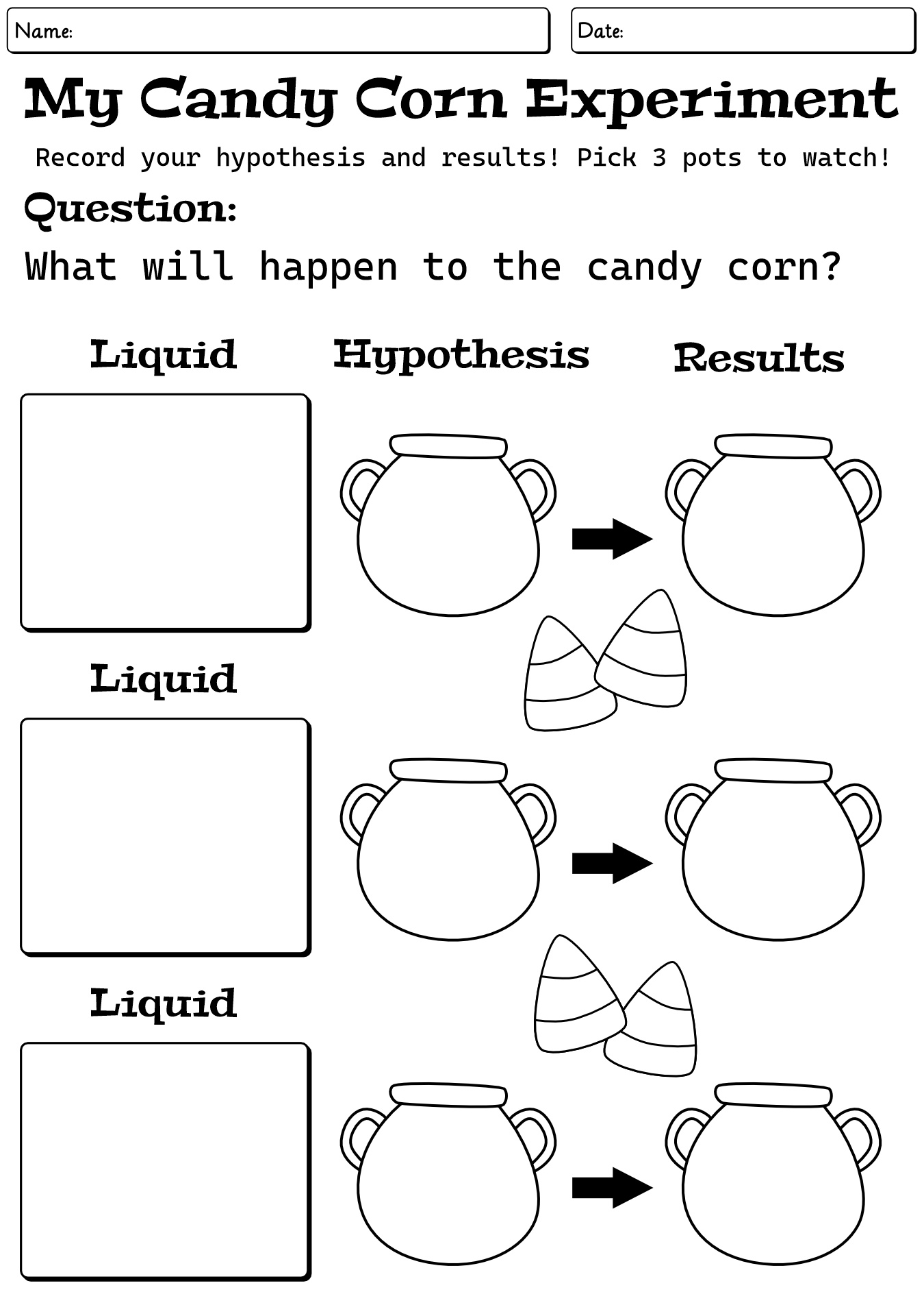 Kindergarten Halloween Science Experiments Worksheets