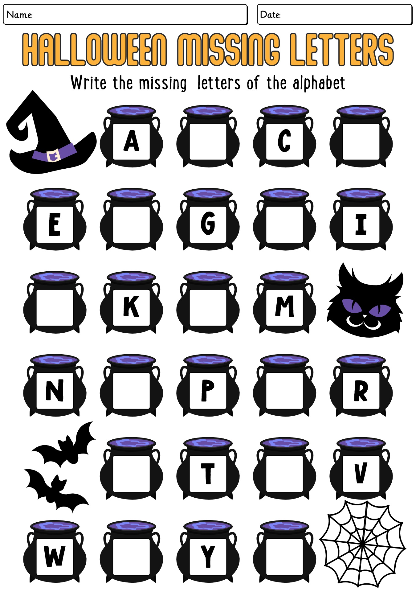 Missing Letters Halloween ABC Activity Sheet