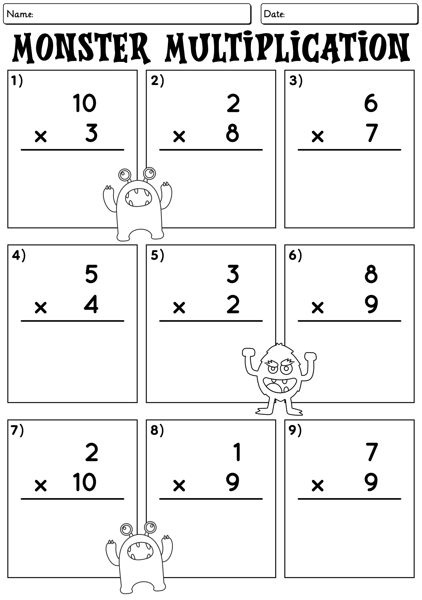 Monster Multiplication Practice Worksheets