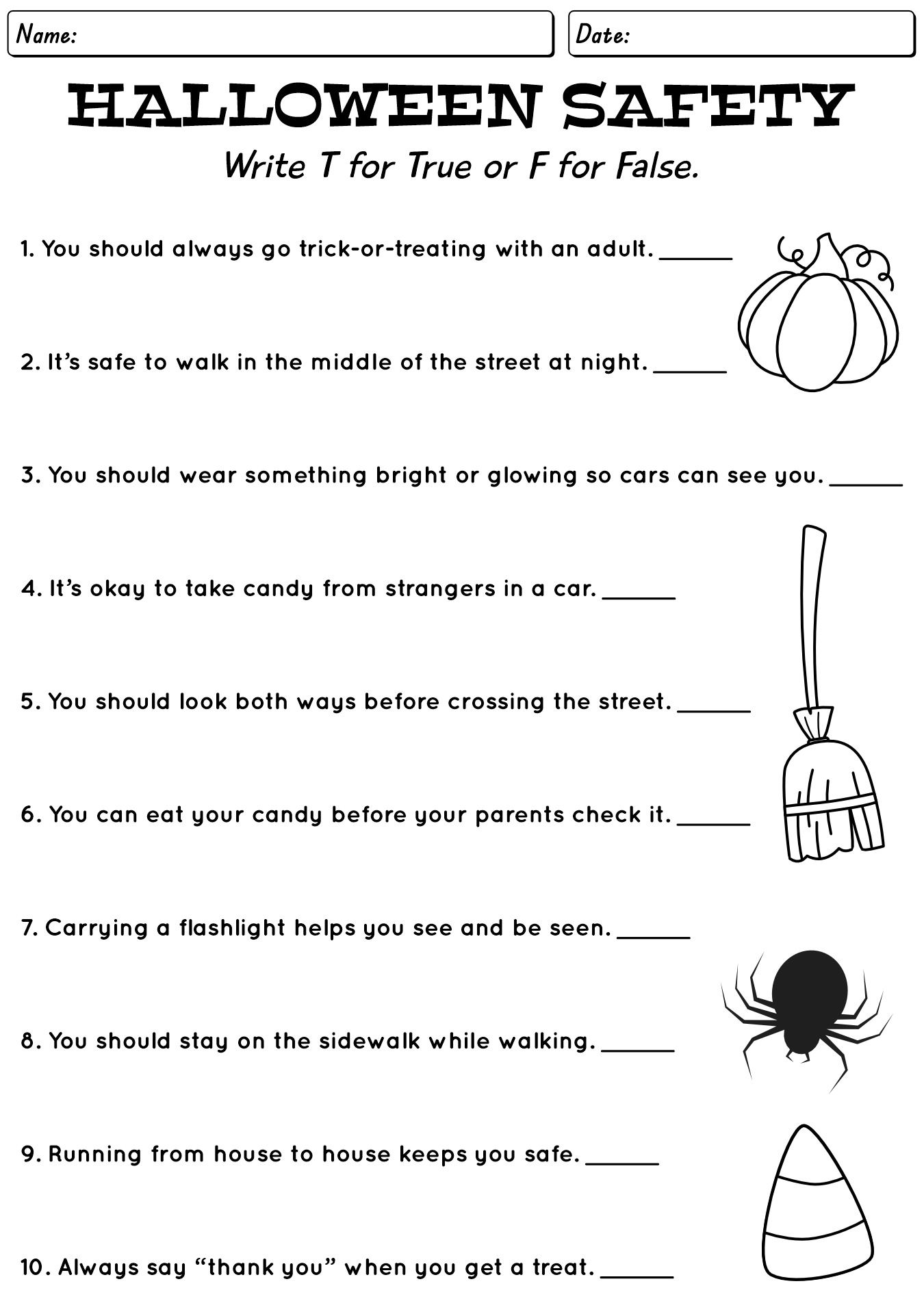 Printable Halloween Safety Advice Worksheets
