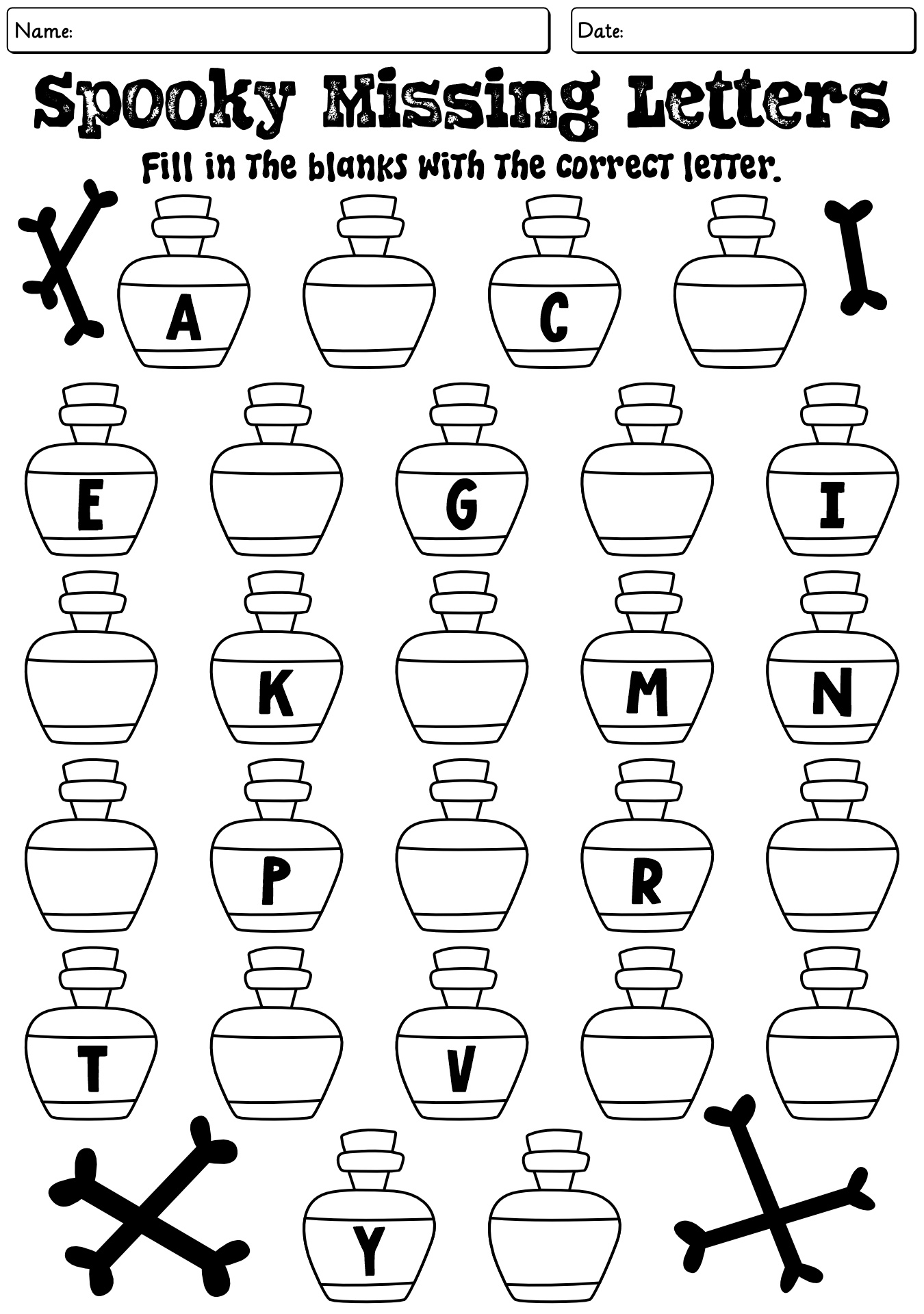 Spooky Alphabet Completion Worksheet For Halloween