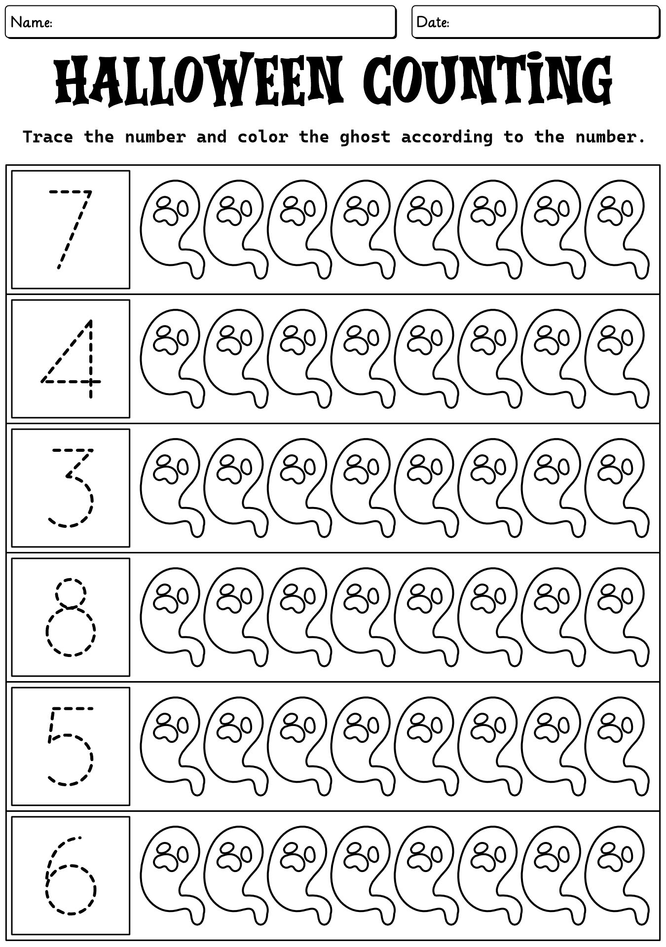 Spooky Halloween Counting Worksheets For Kindergarteners