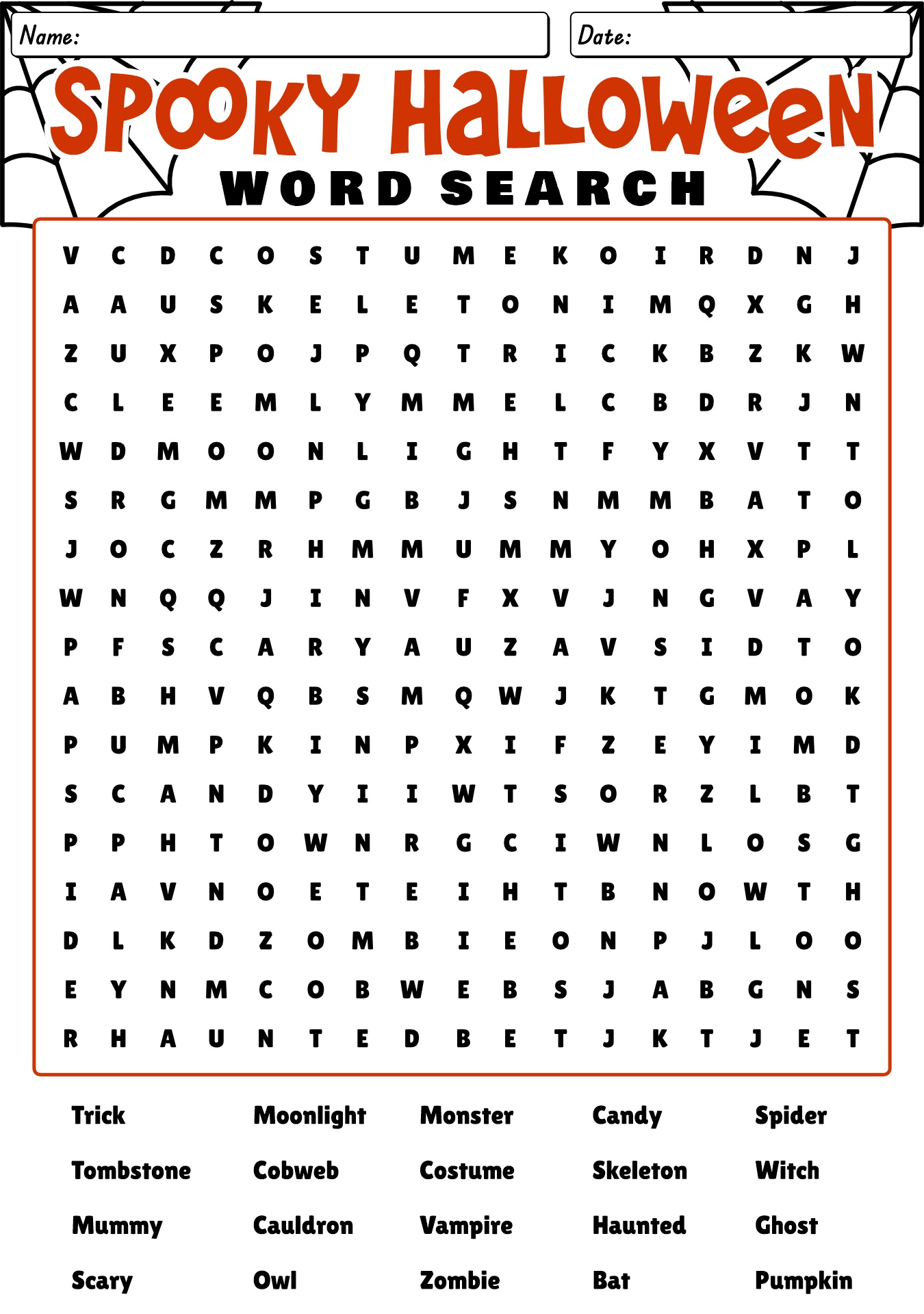 Spooky Halloween Word Search Worksheets