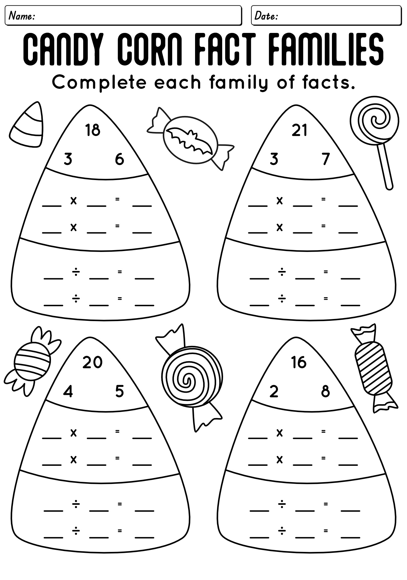 Trick Or Treat Fact Family Math Problems