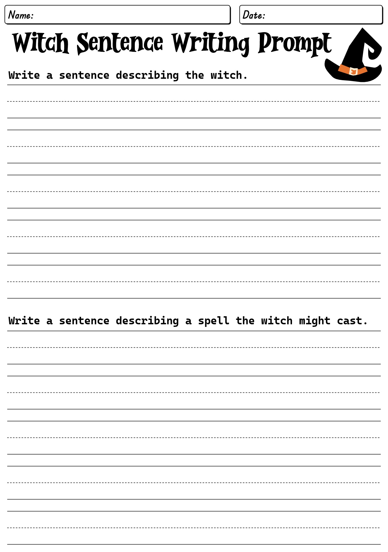 Witchy Halloween Writing Prompt Worksheets
