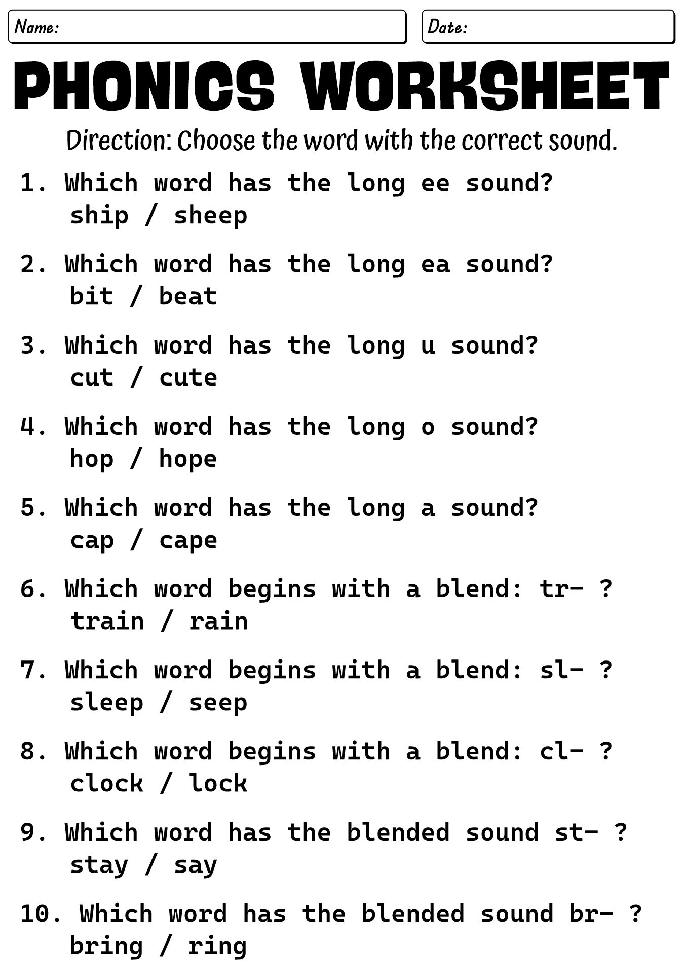 Advanced Phonics Worksheets