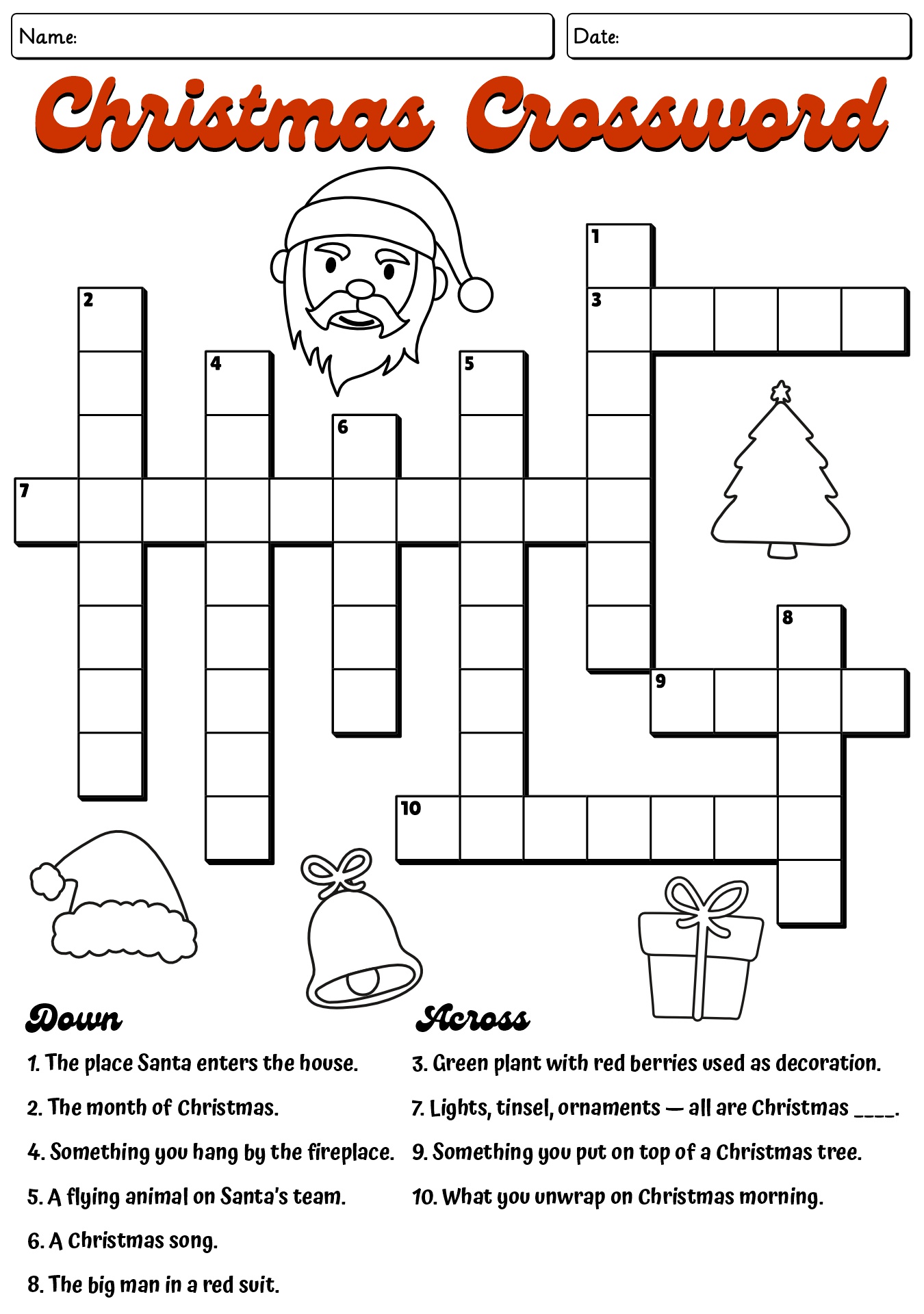 CHhristmas Vocabulary Crossword Puzzle