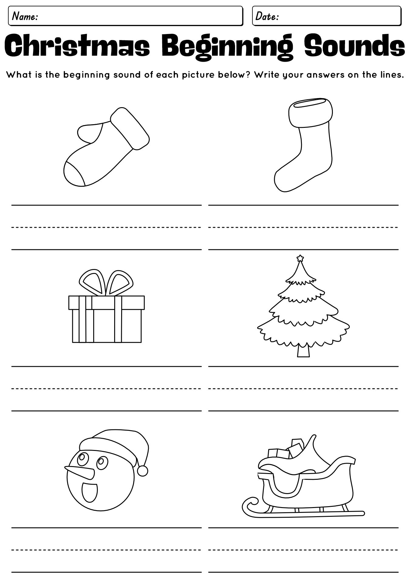 Christmas Beginning Sounds Worksheet For Kindergarten