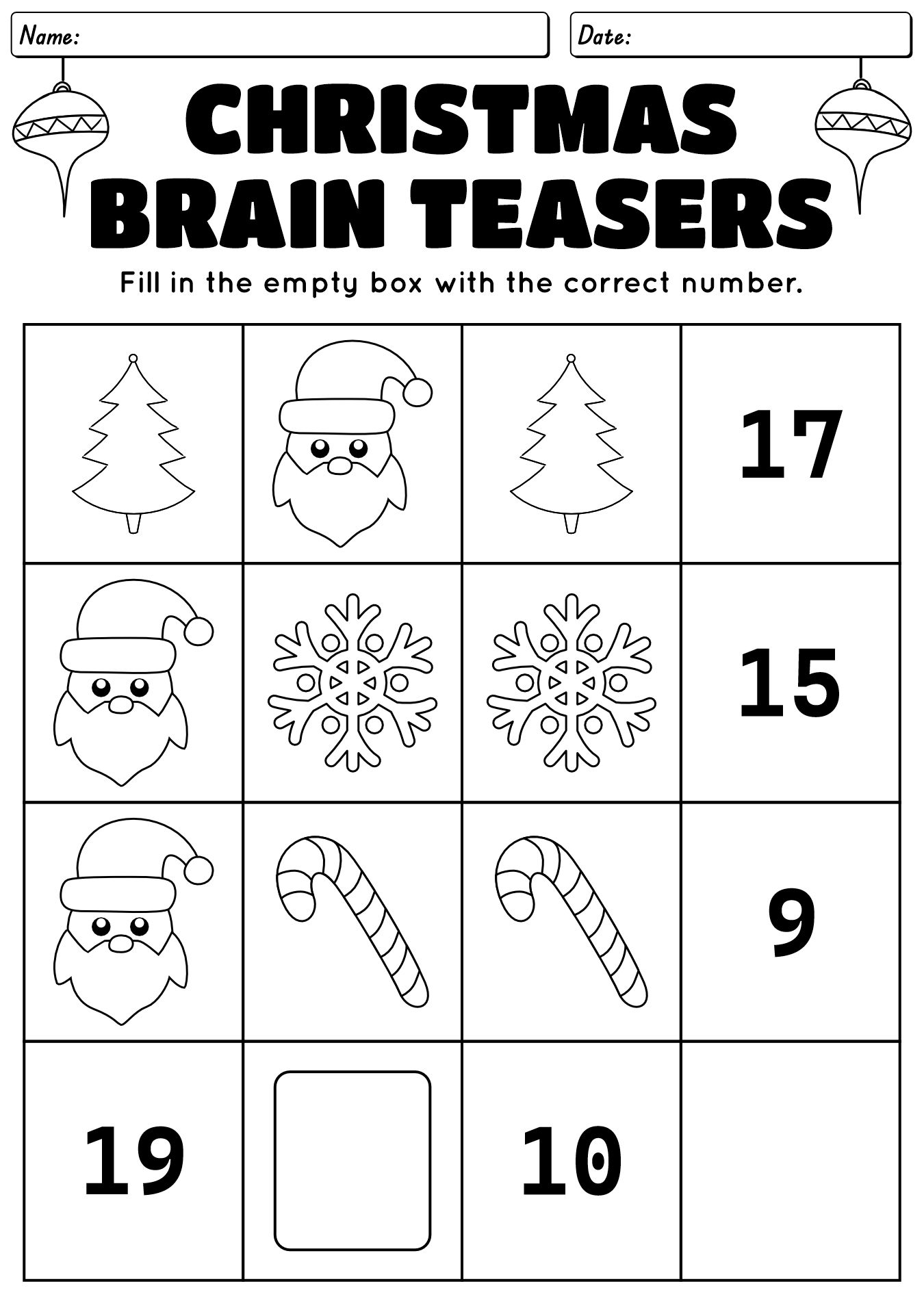 Christmas Brain Teasers Printable Activities