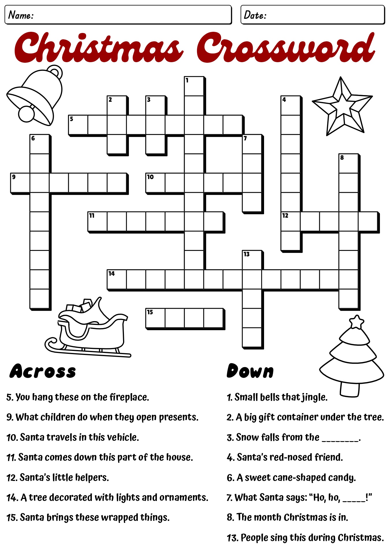 Christmas Crossword Puzzle Printable