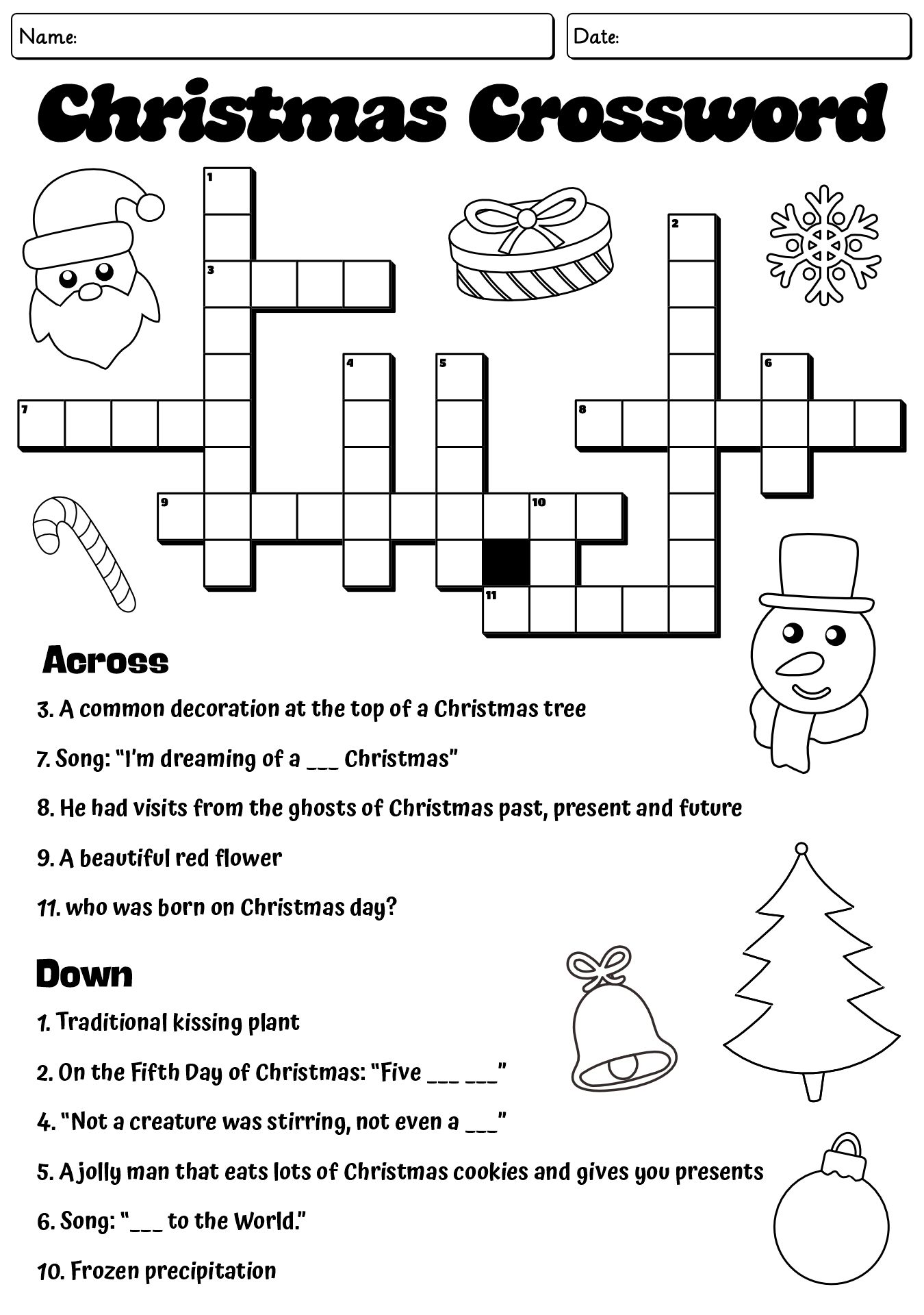 Christmas Crossword Puzzle Worksheets